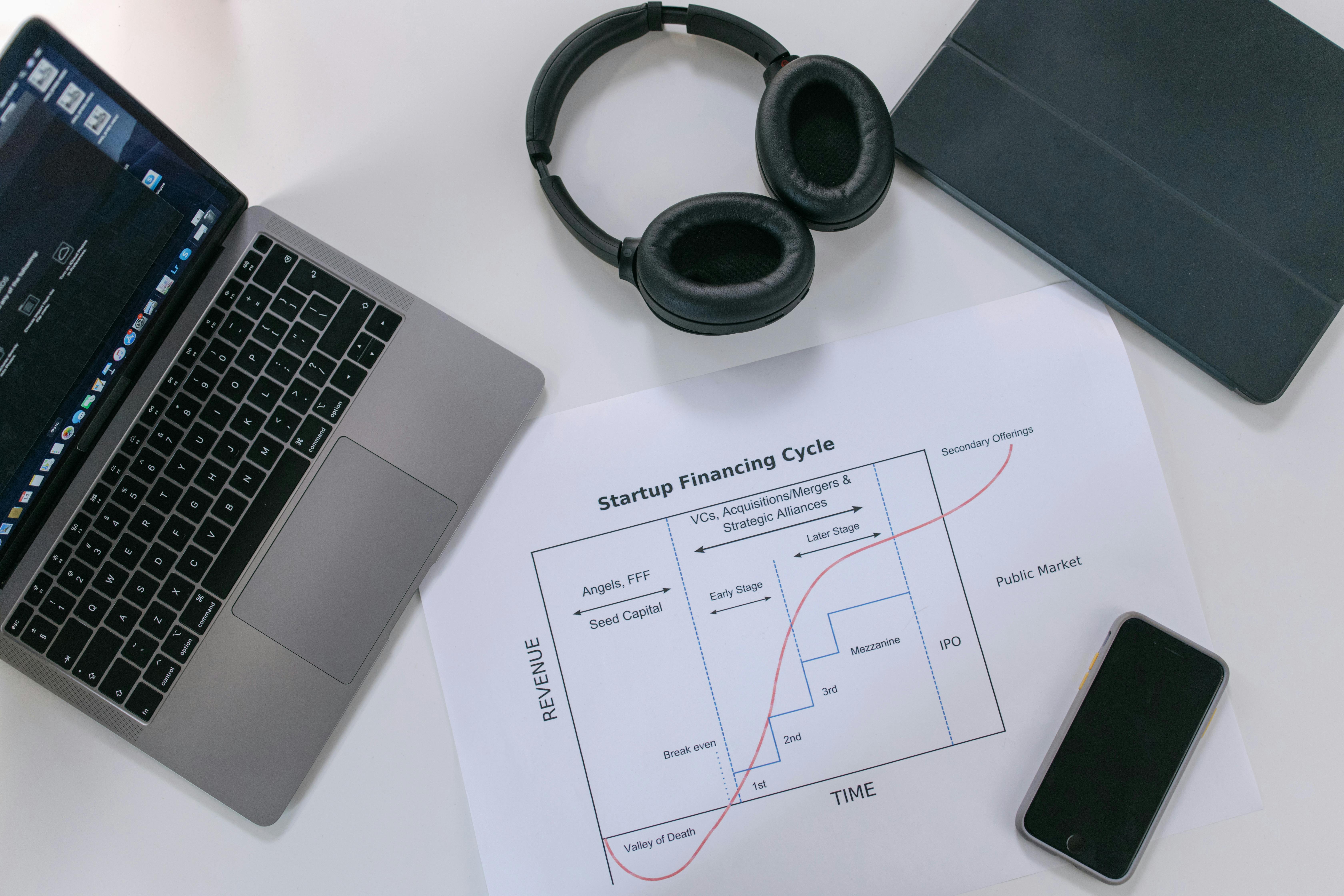 Black and Silver Laptop Computer Beside Black Headphones