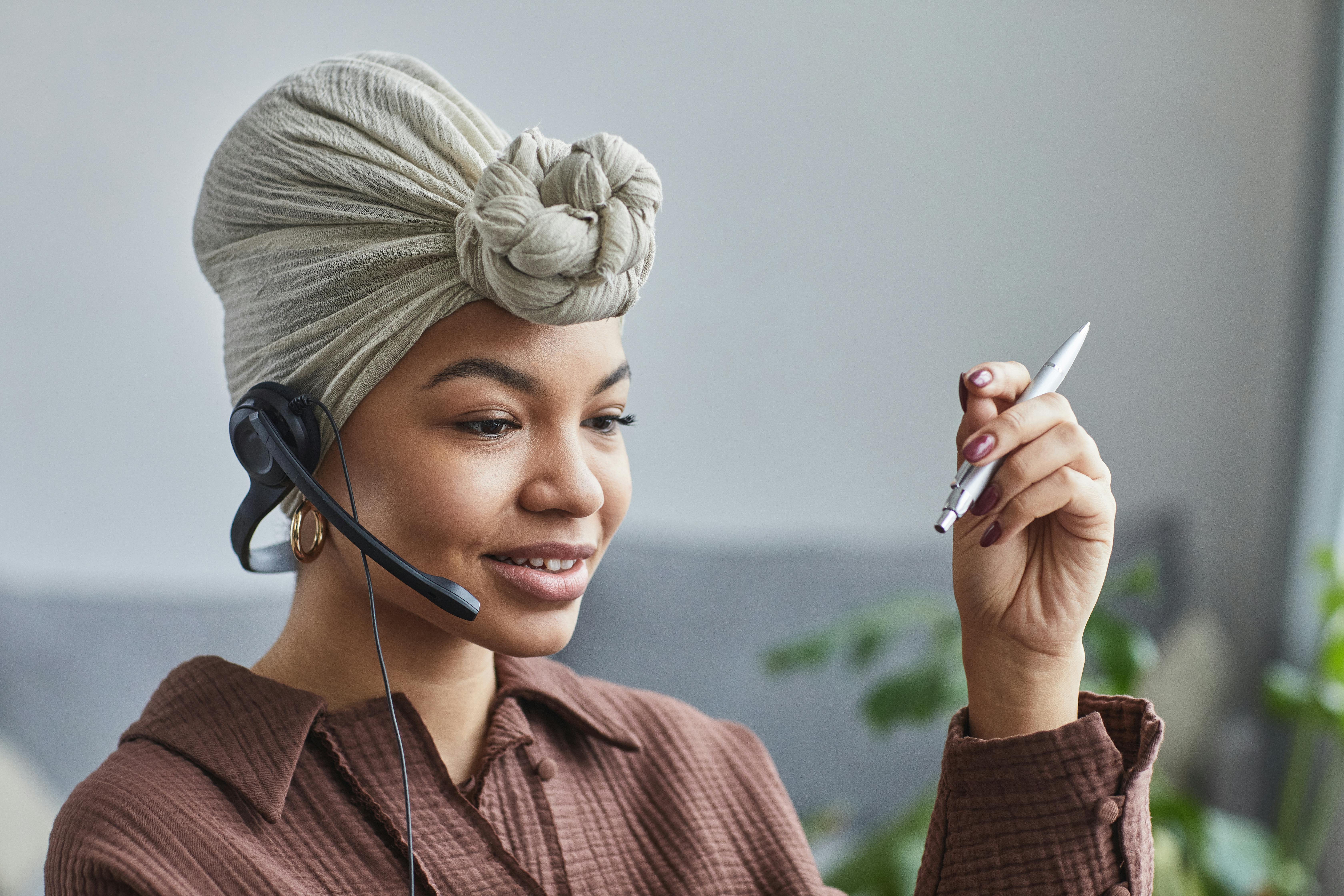 Pretty Woman Working in Call Center