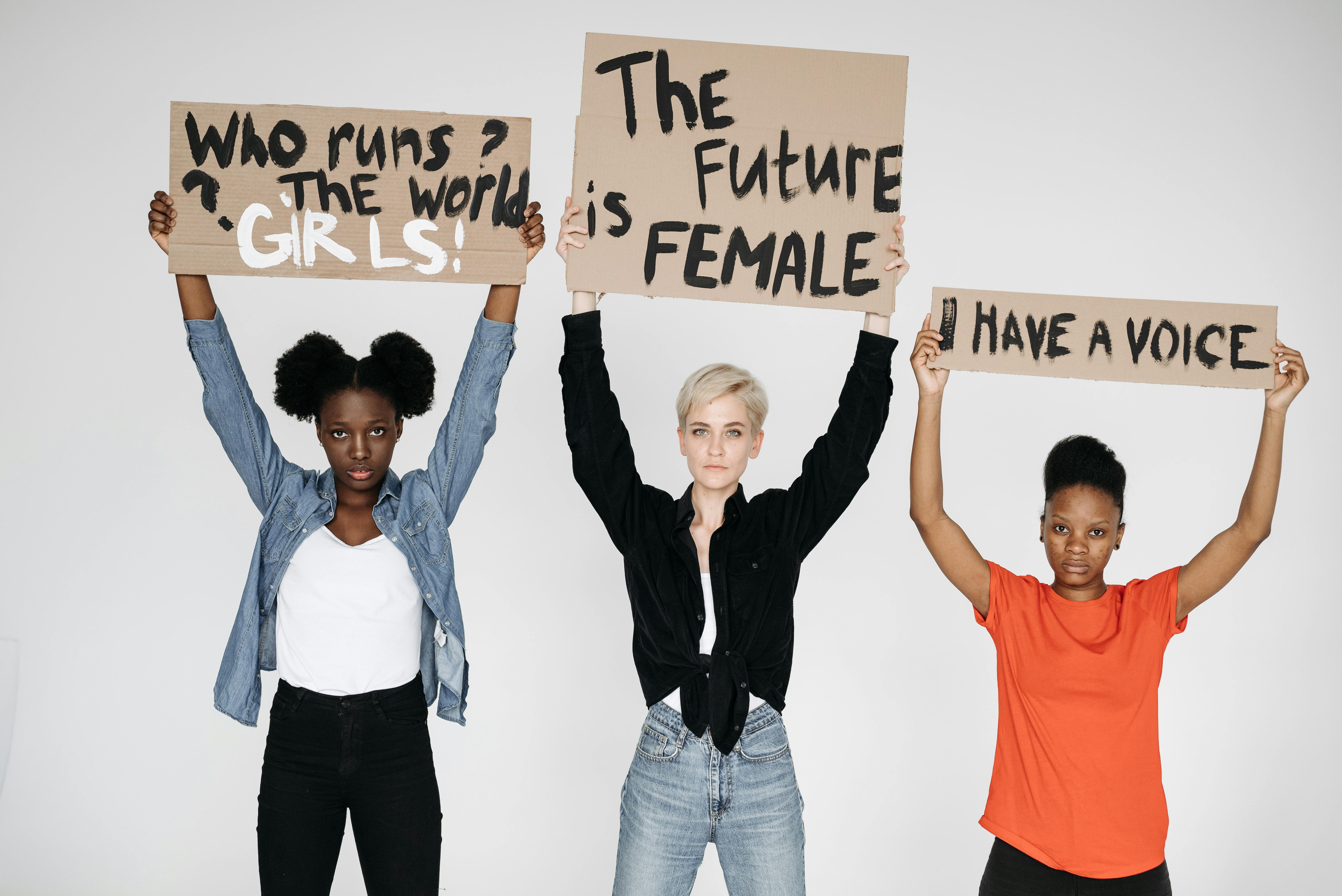 Women with Banners Supporting Feminism