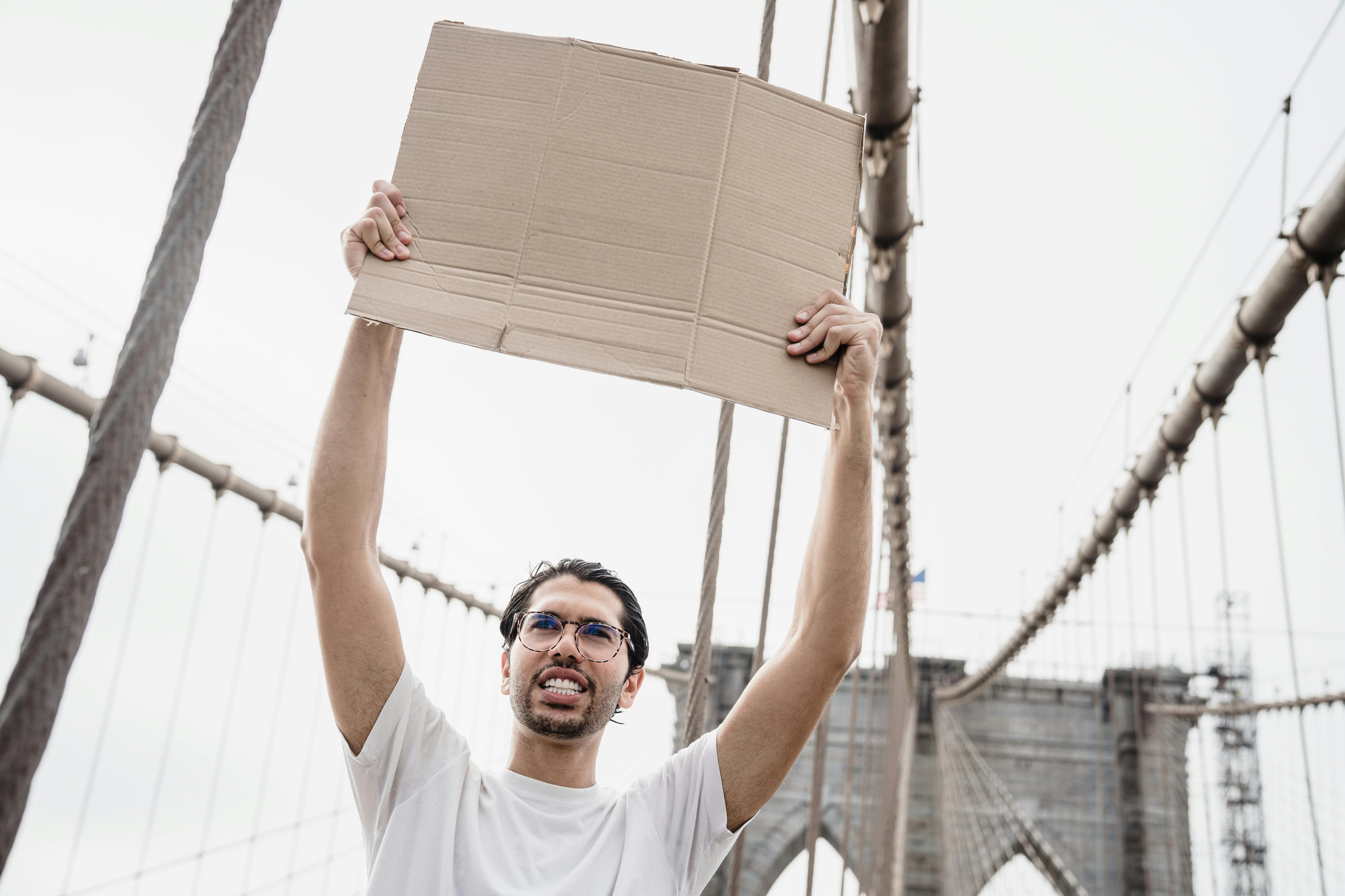 Man holding a Blank Placard