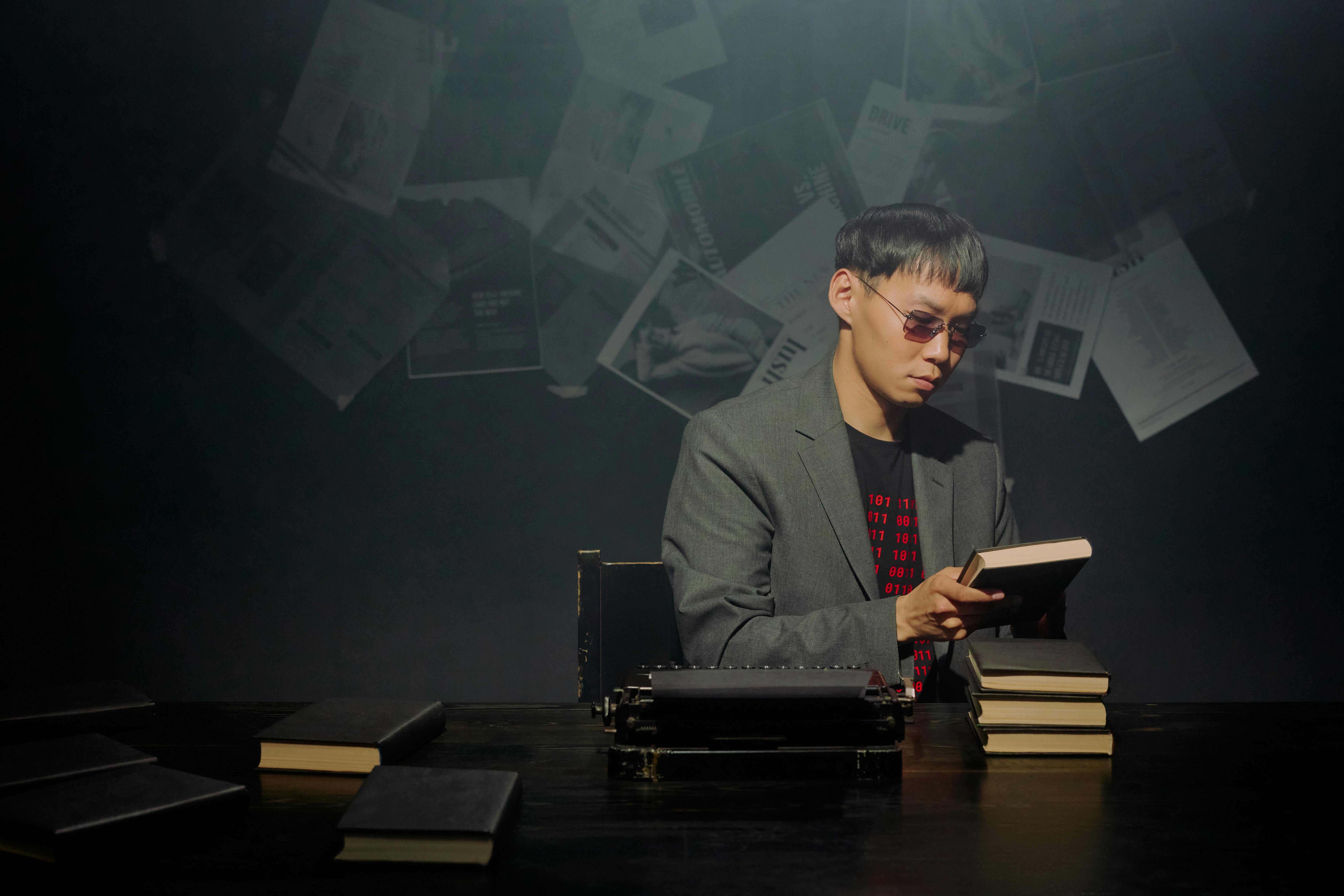 Man Looking Intently at the Book