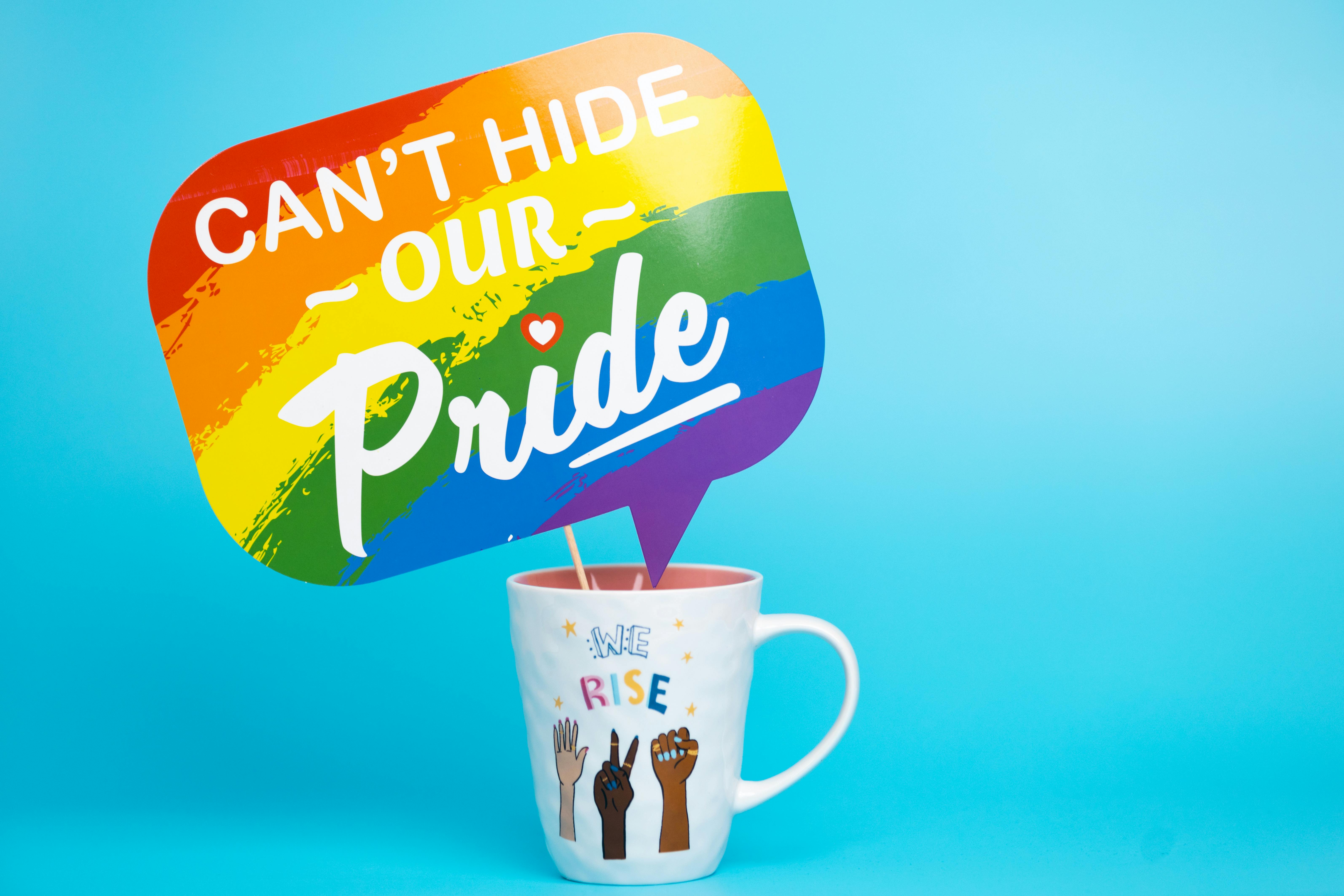 Ceramic Mug Decorated with LGBT Colours and Slogan