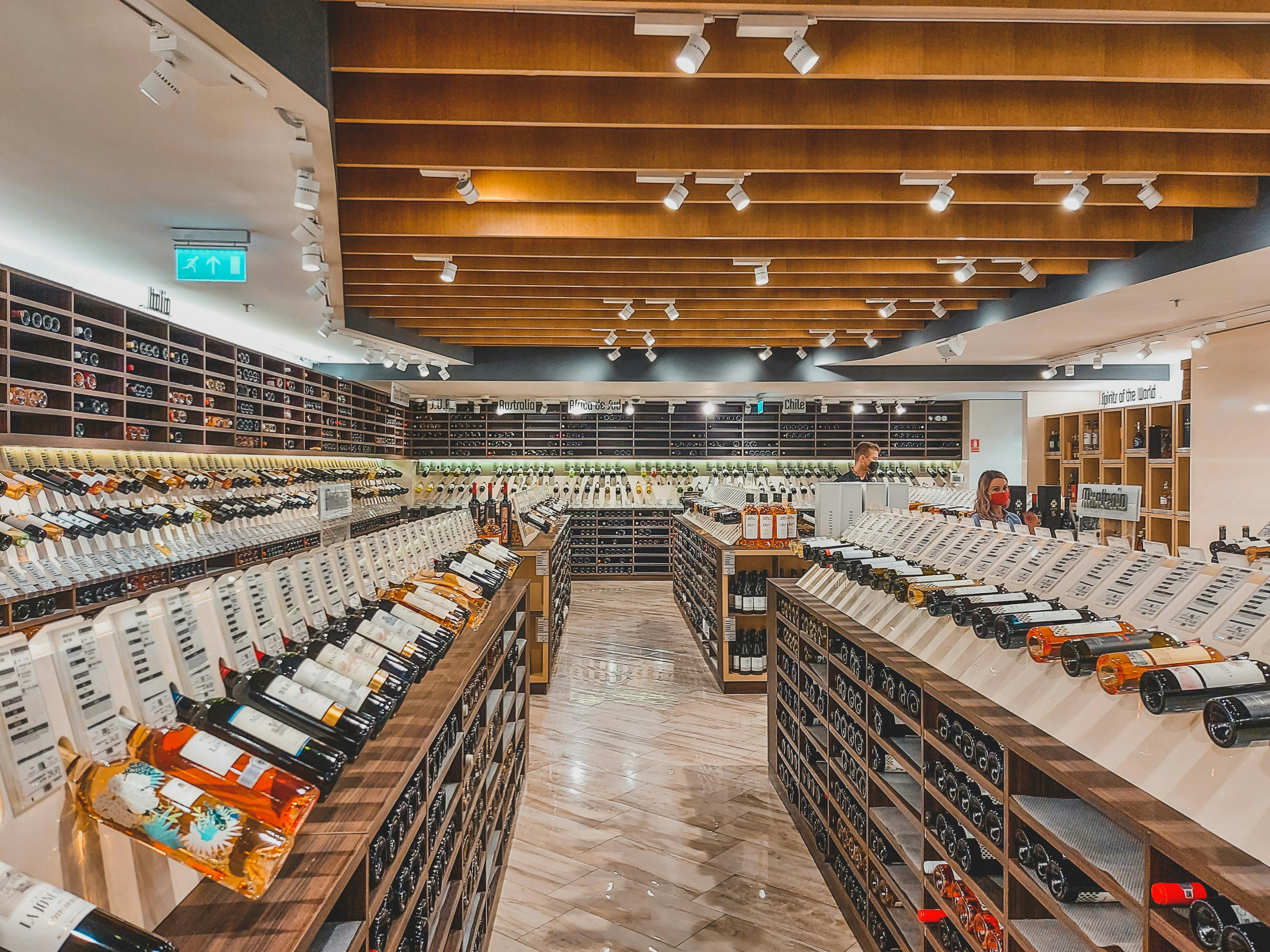 Wine on Display in a Wine Store