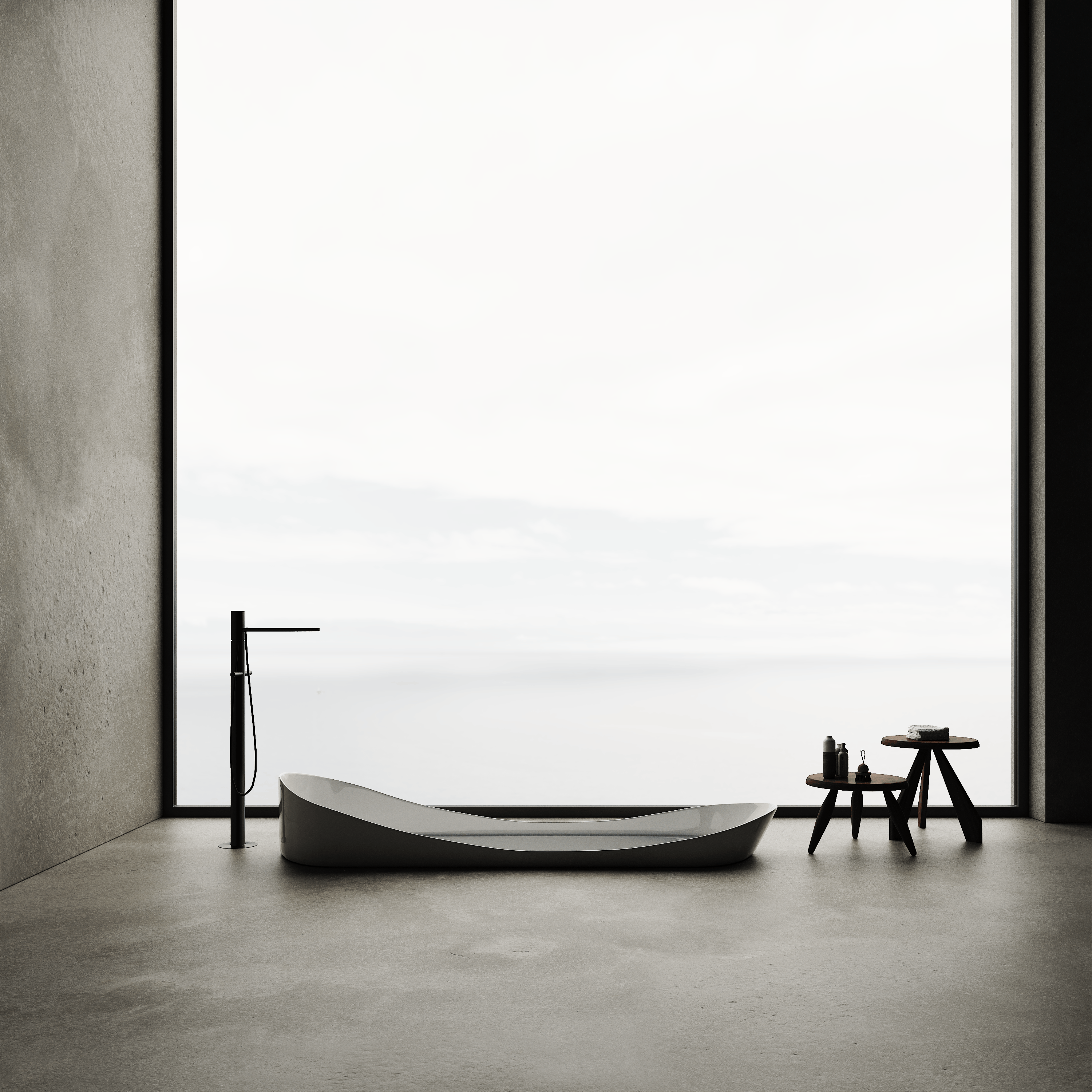 Minimalistic Bathroom with a Tub in the Floor