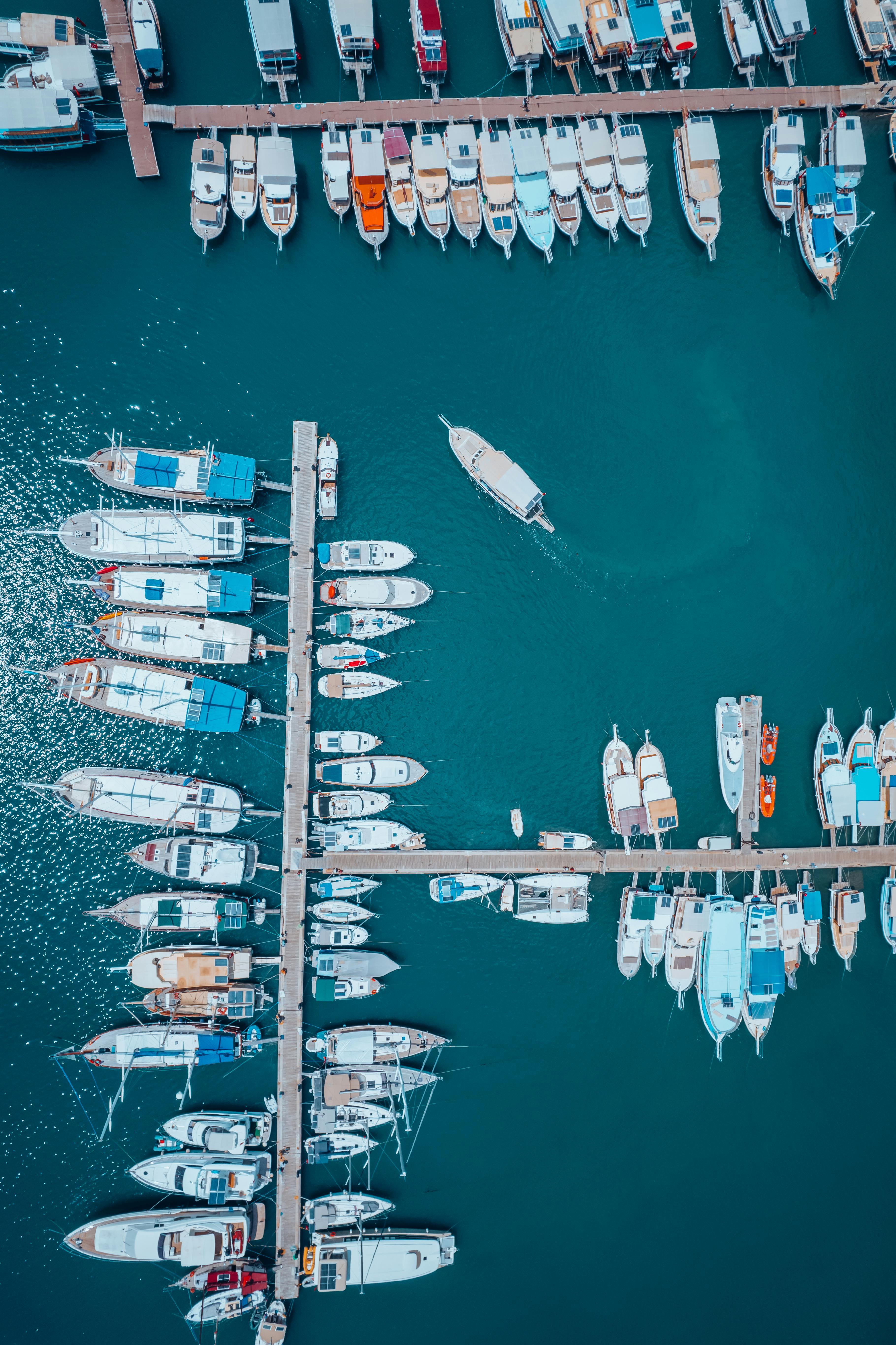 Boats and Yachts Moored in Harbor 