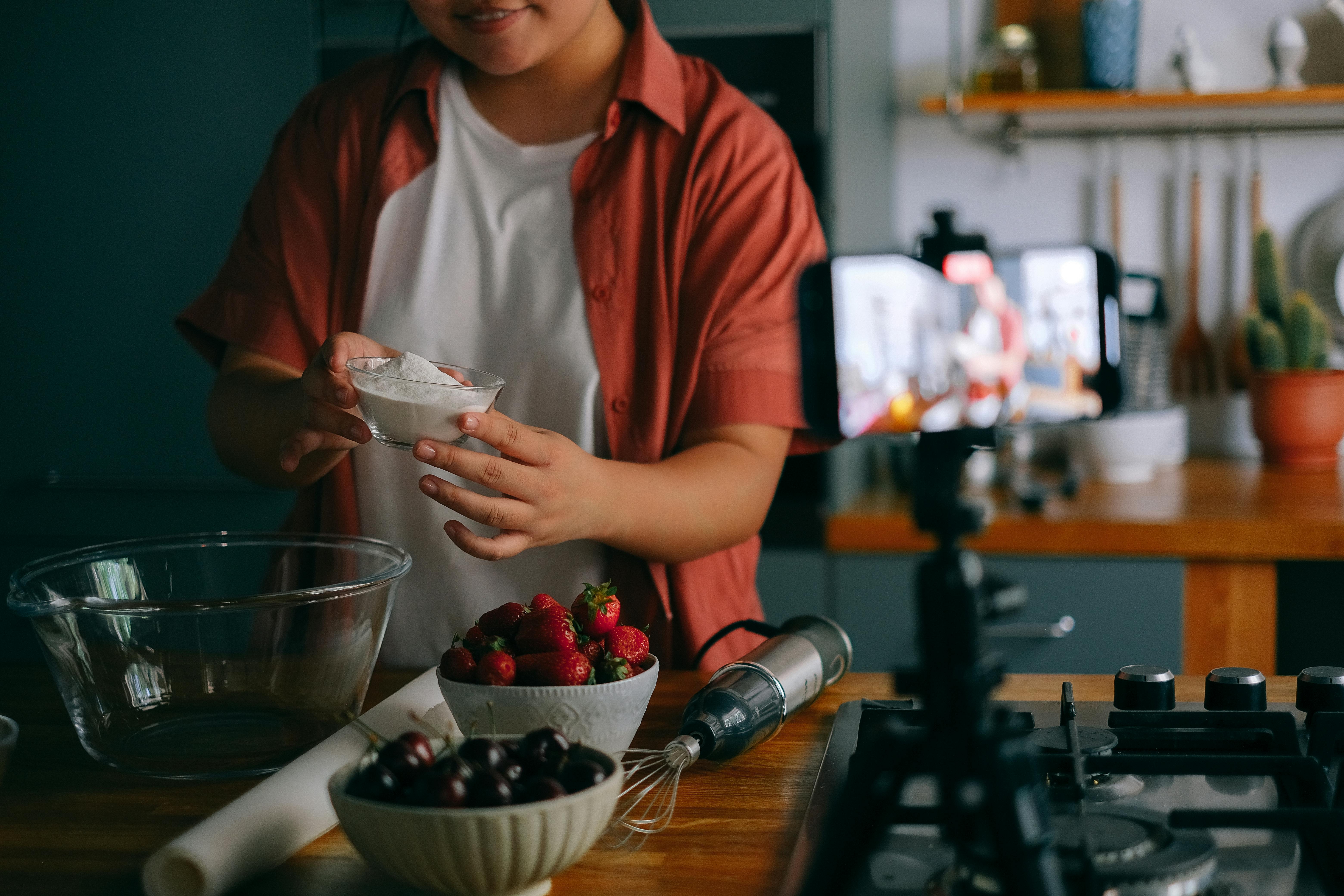 Woman Preparing Dessert in a Kitchen