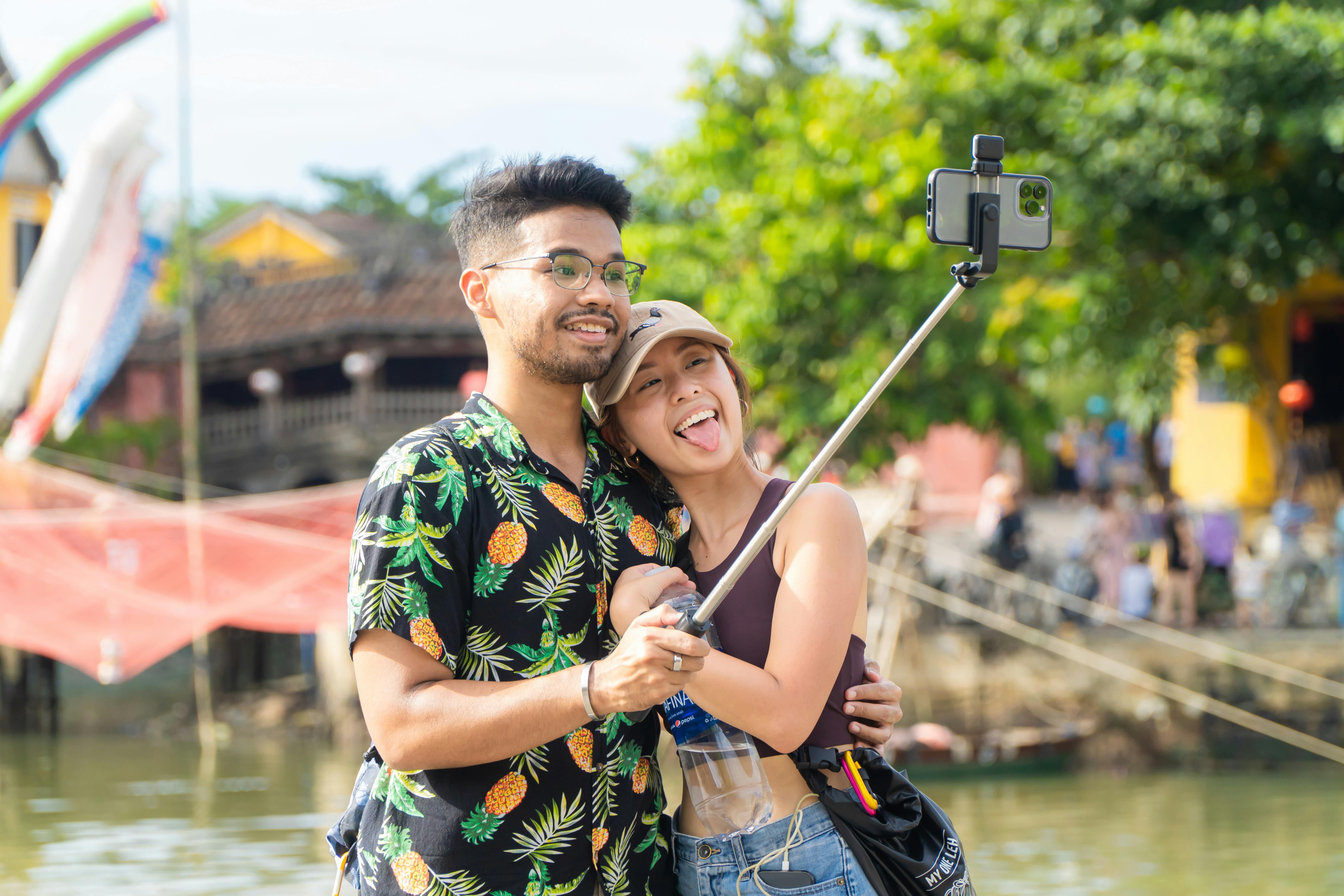 Woman and Man Taking Selfie