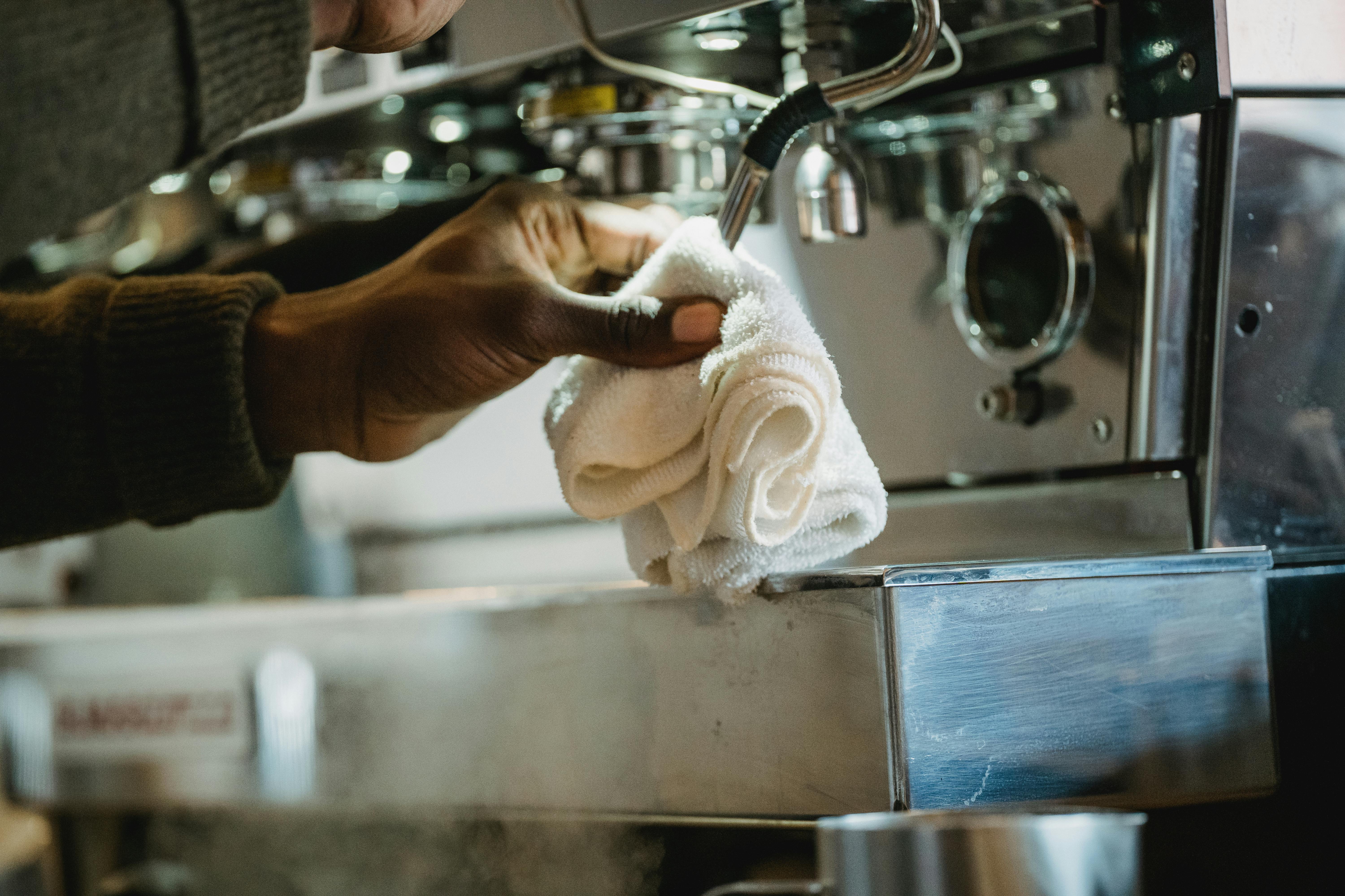 Cleaning Coffee Machine in Close Up