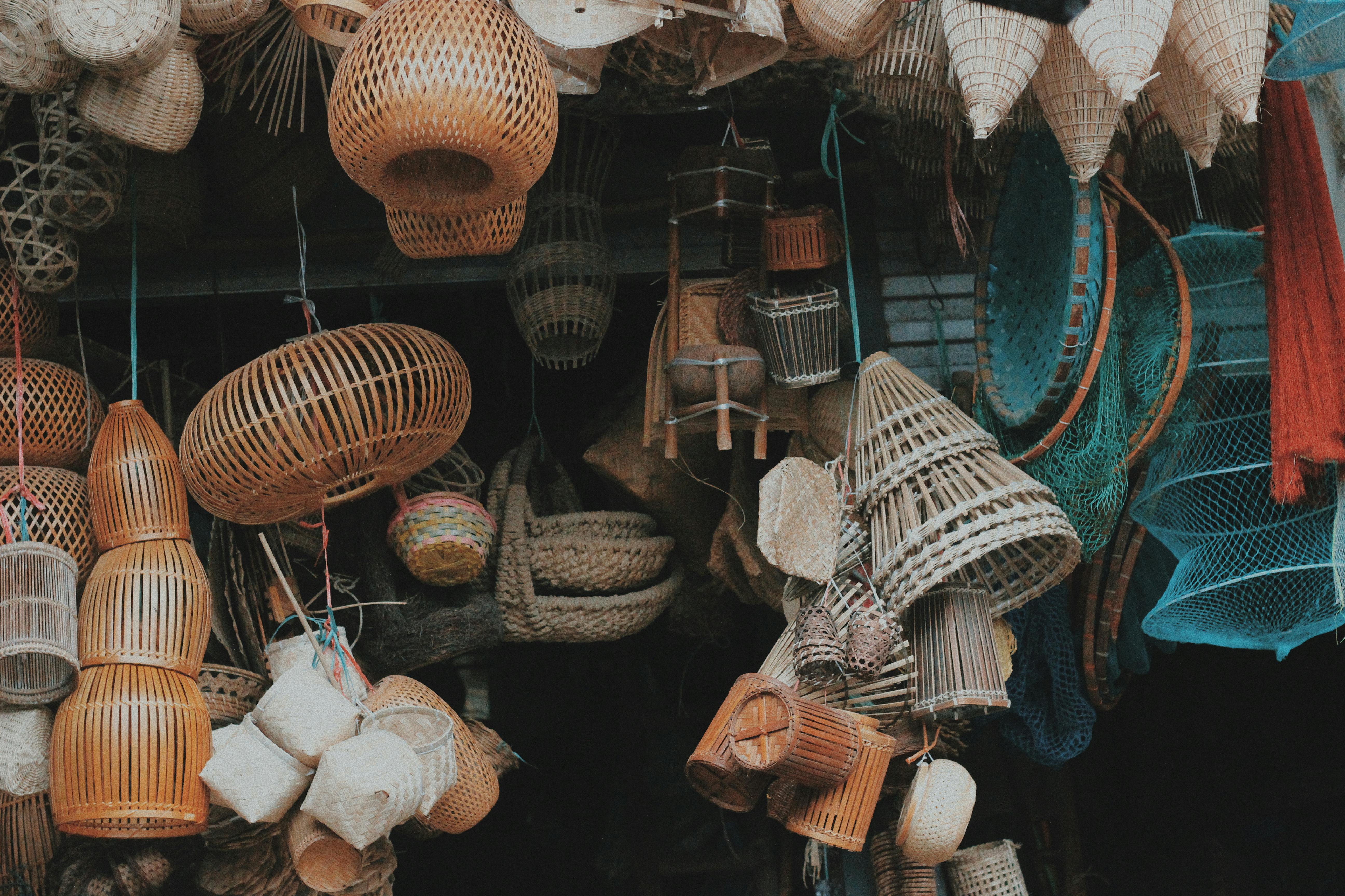 Various Bamboo Products Displayed in a Store
