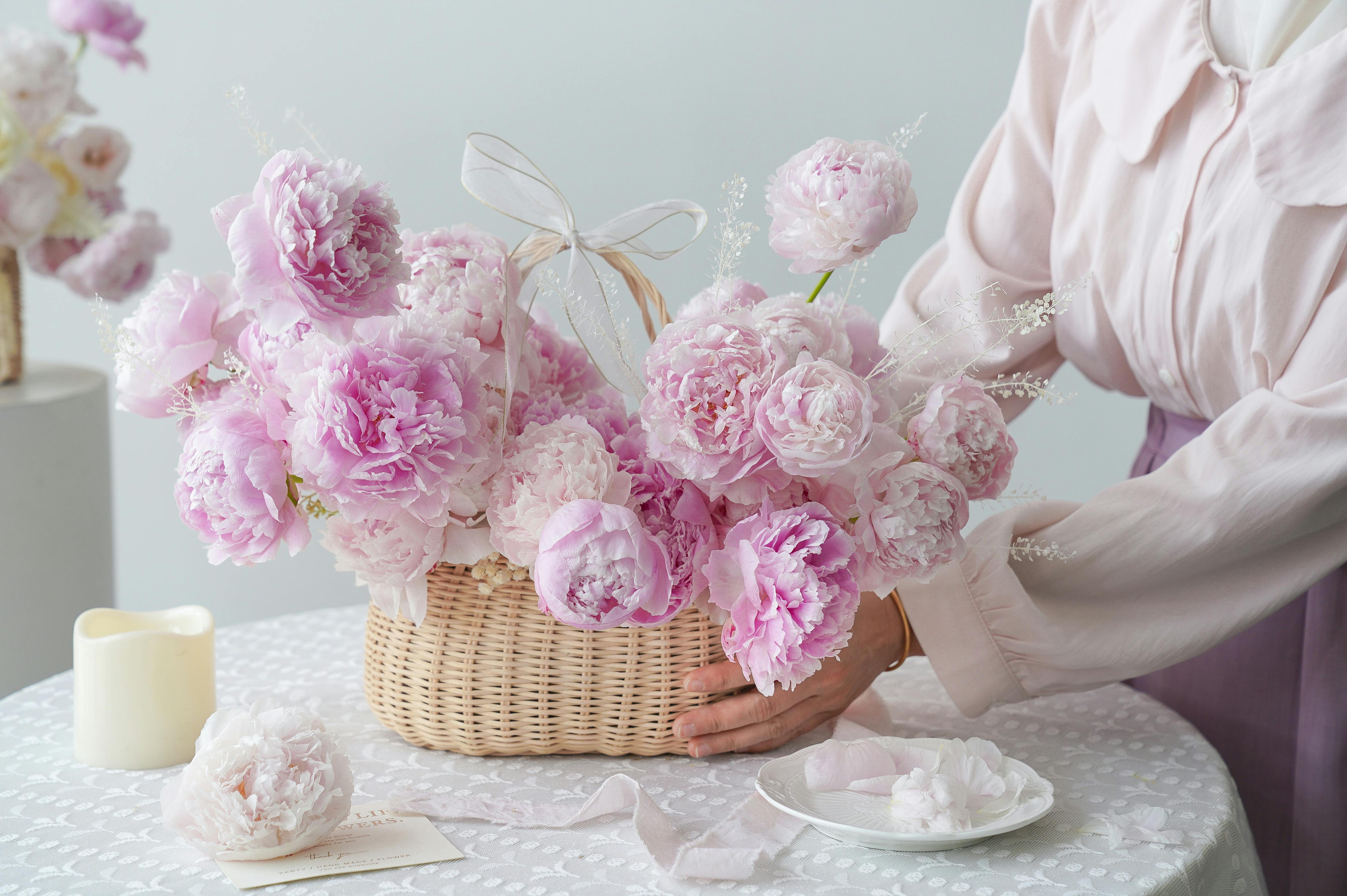 Delicate Flower Arrangement in Basket