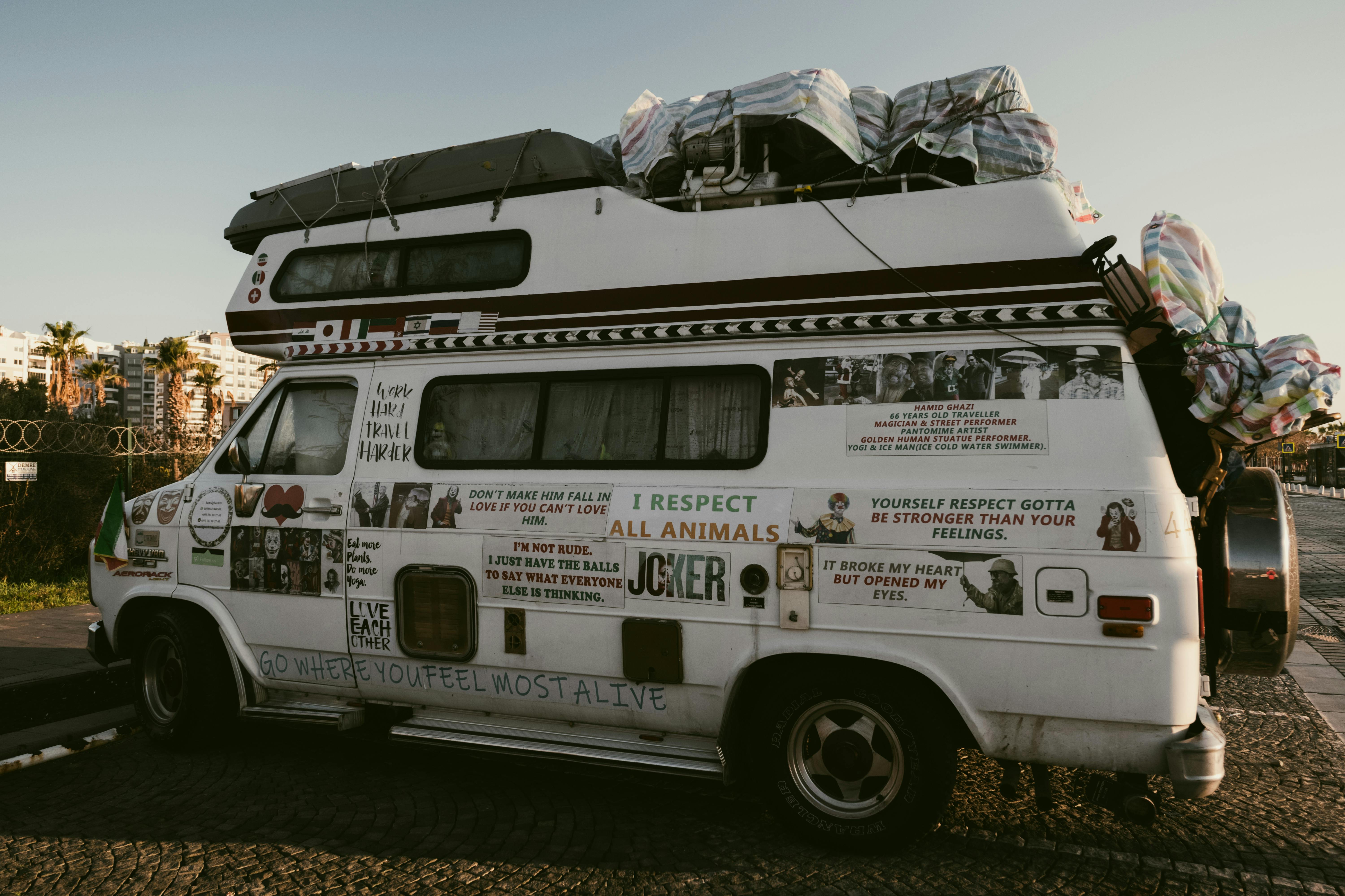 RV with Slogans and Decorations