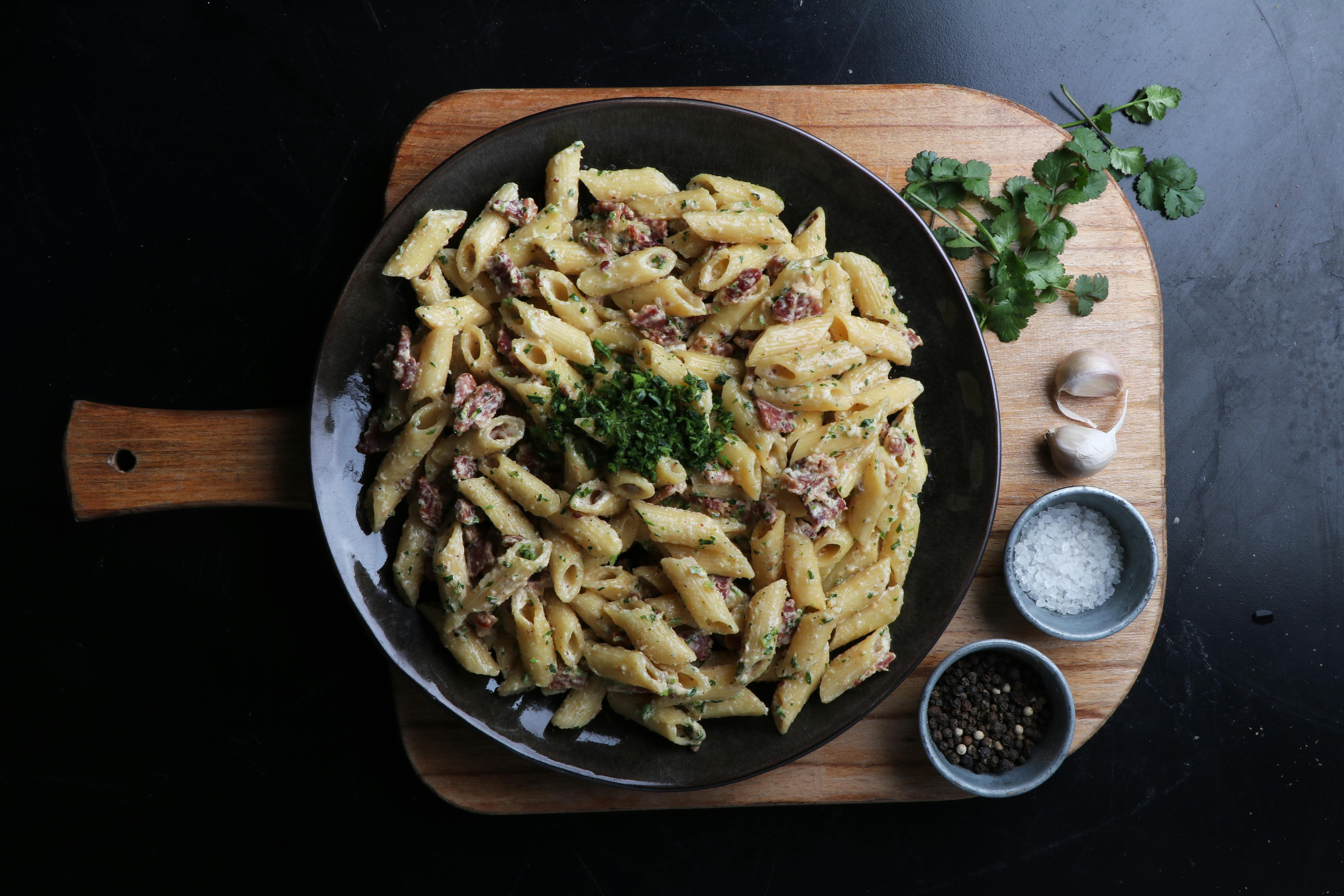 Pasta on Black Plate