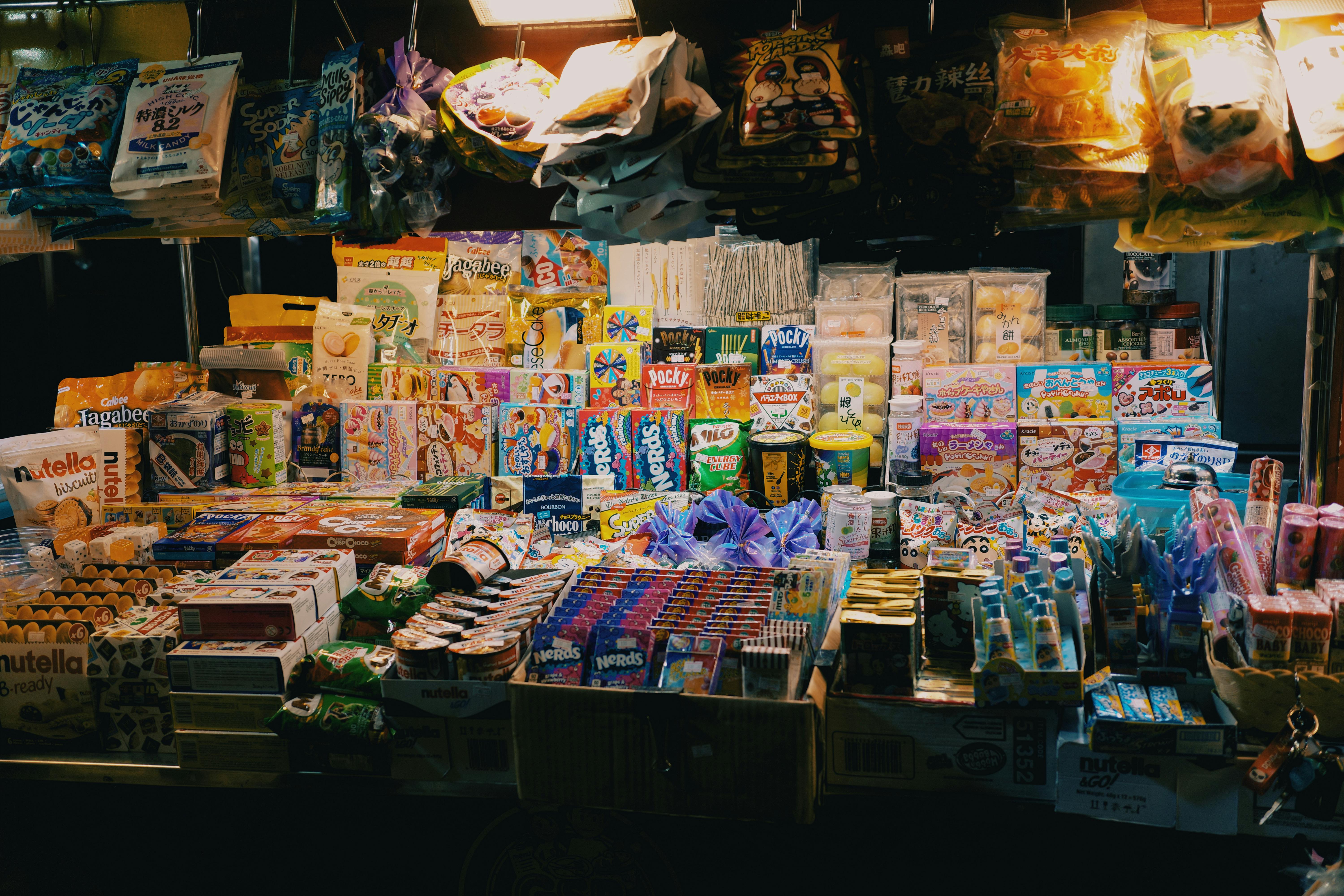 Illuminated Market Stall with Sweets