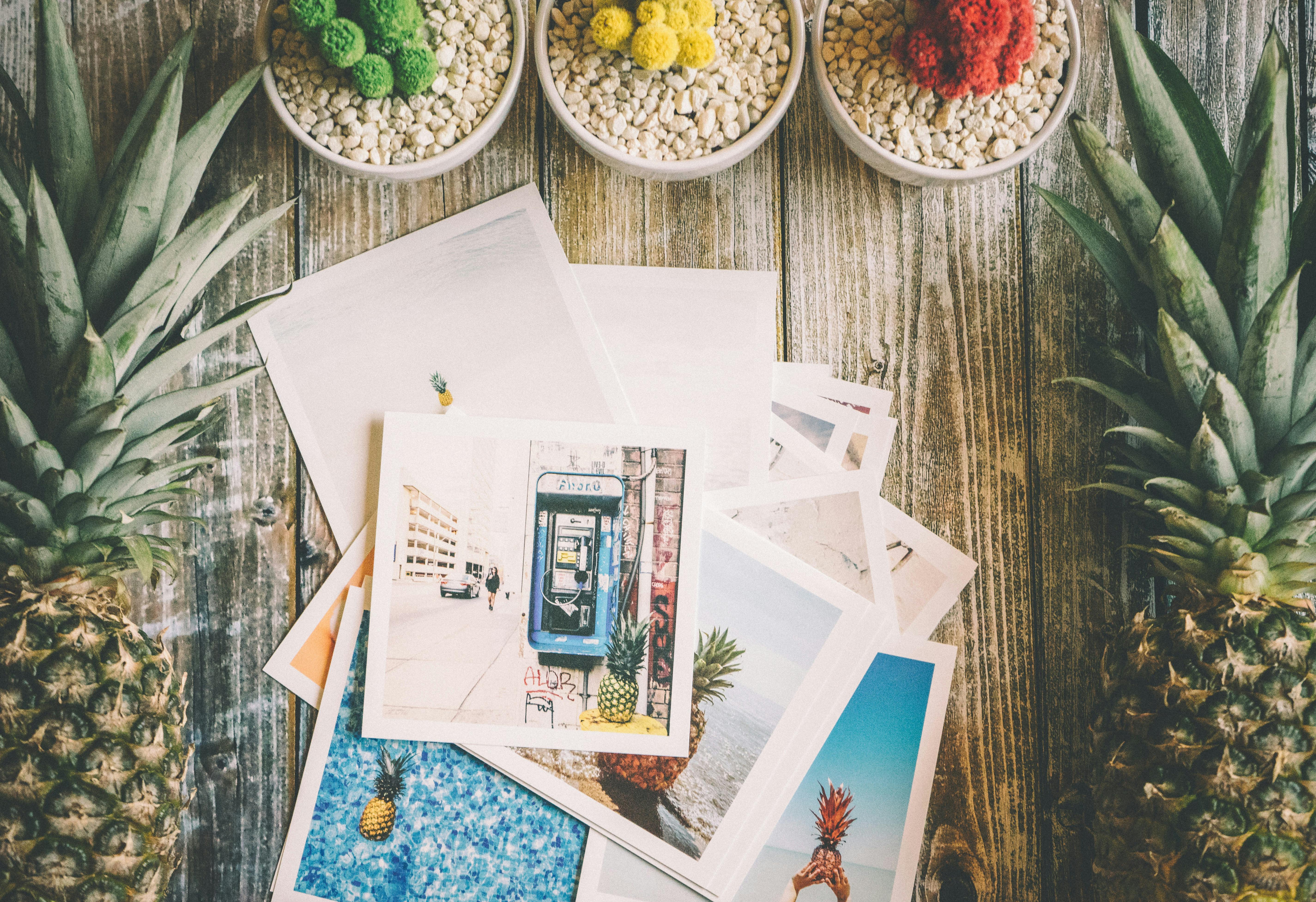 White Photo Paper Near 2 Pineapple Fruit