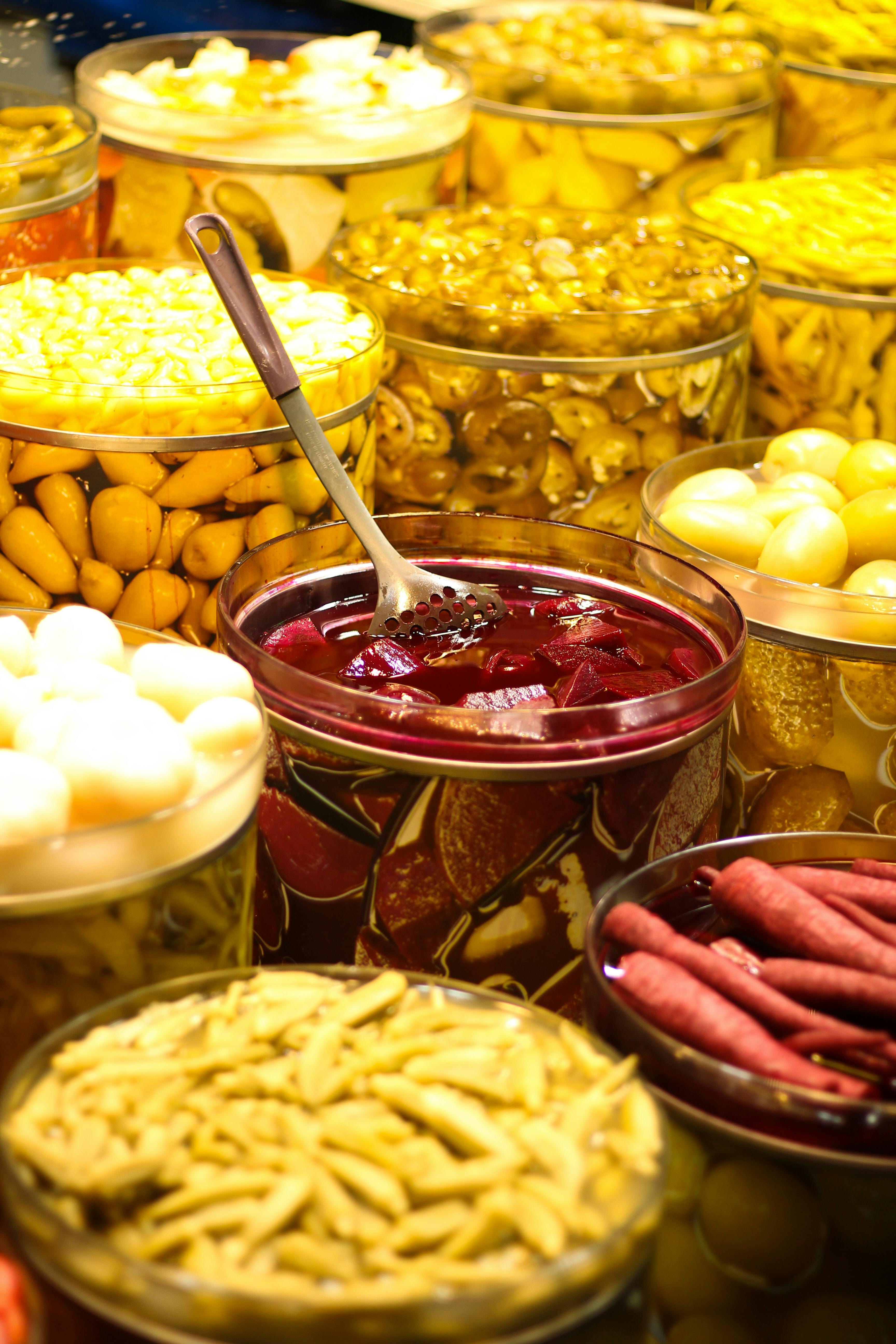 Jars of Pickles and Vegetables