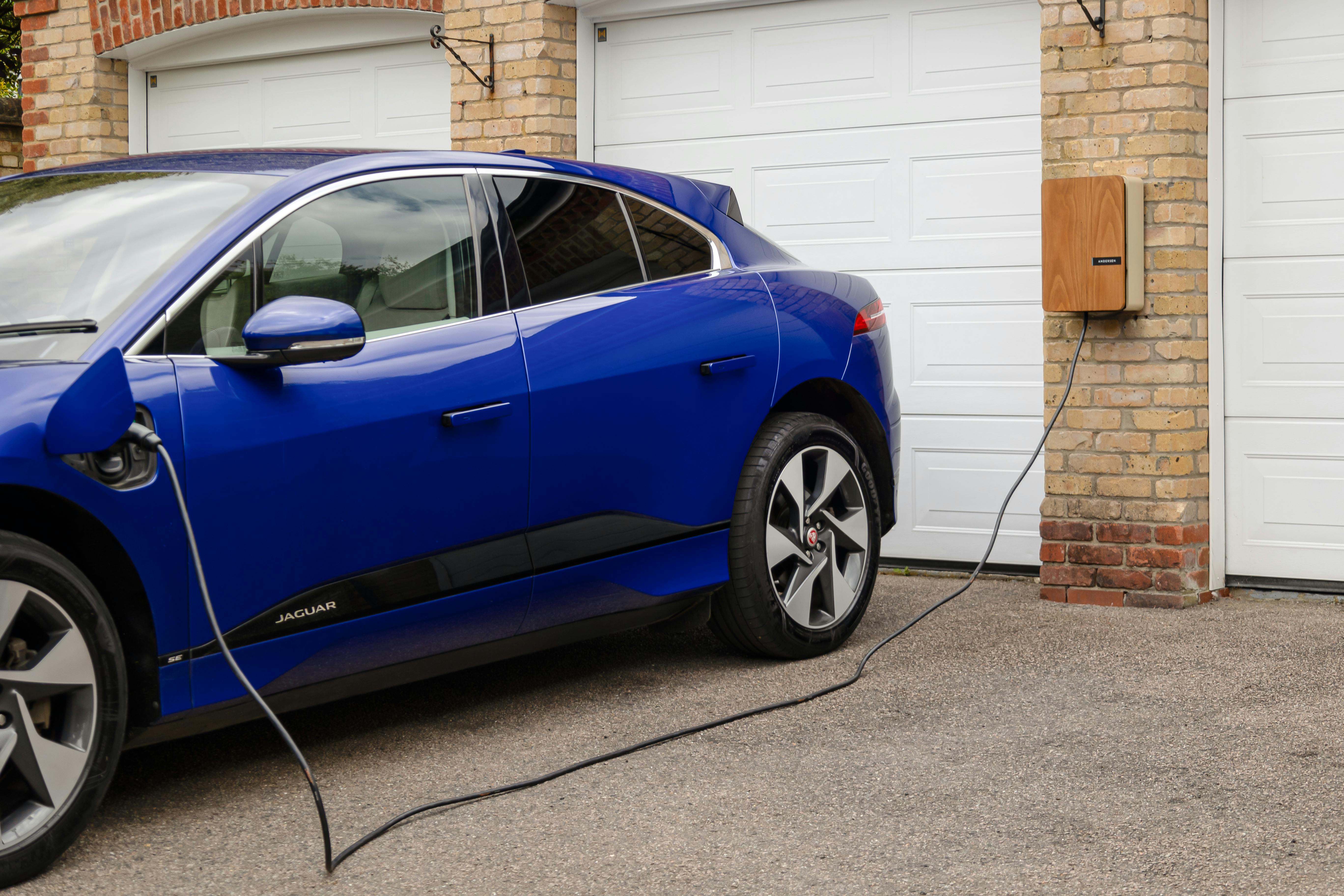 Custom finish EV charger in a home garage, showcasing our wide range of colour options.