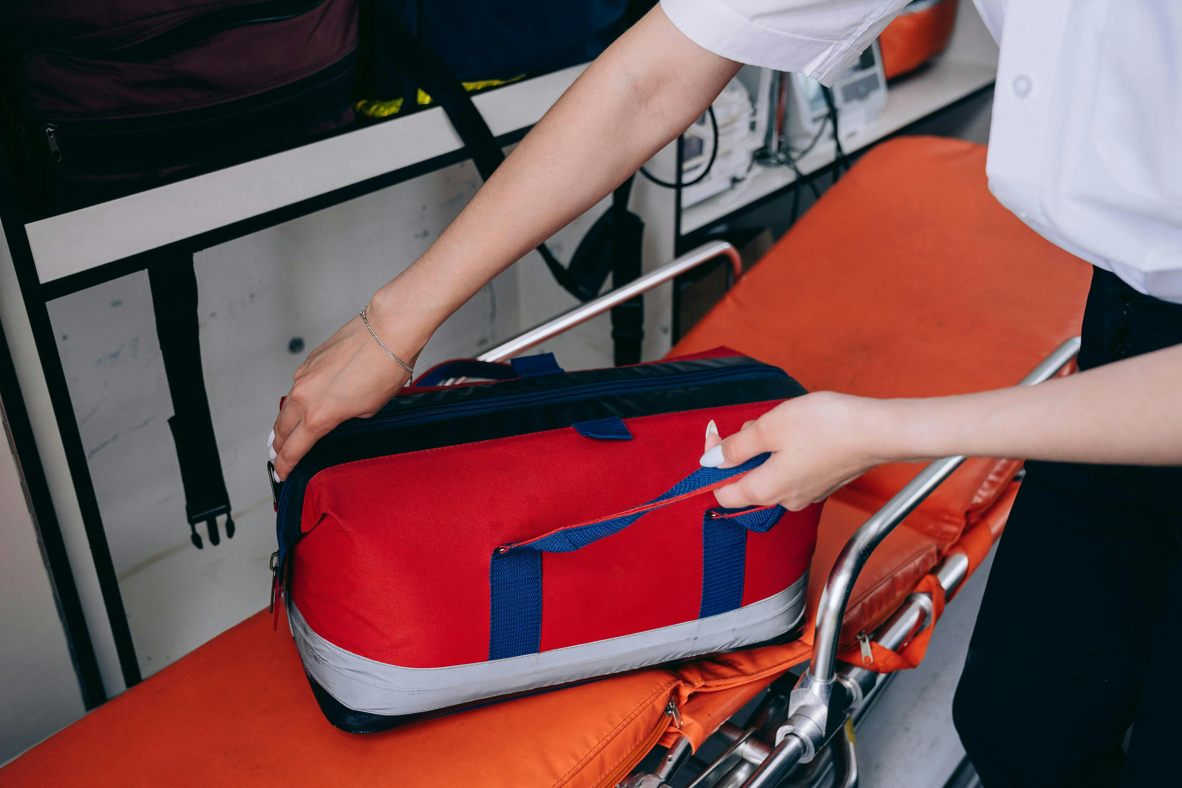 Woman Holding Bag on Stretcher