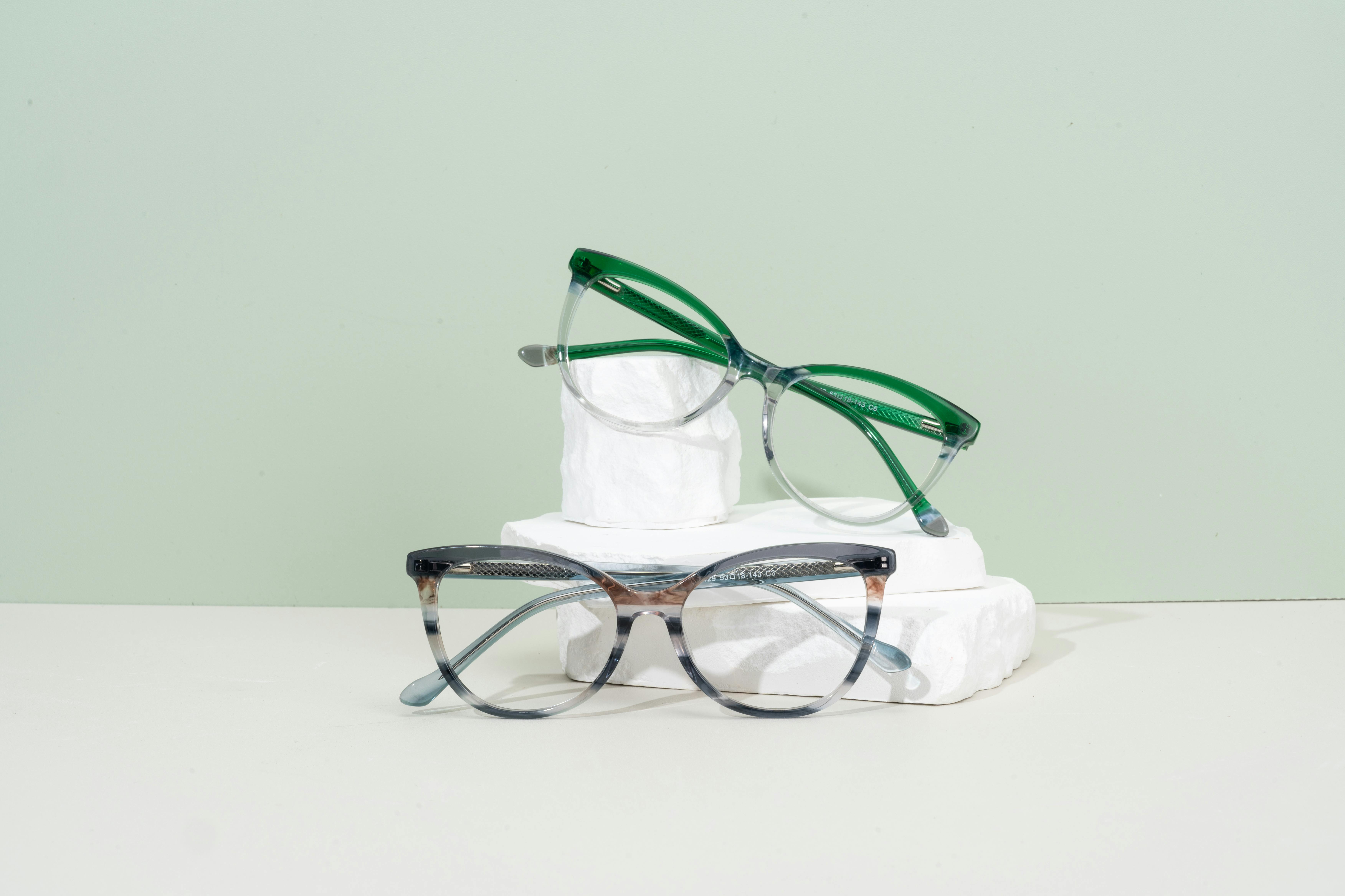 Elevated Elegance: Chic Green and Gradient Gray Frames for Modern Fashion