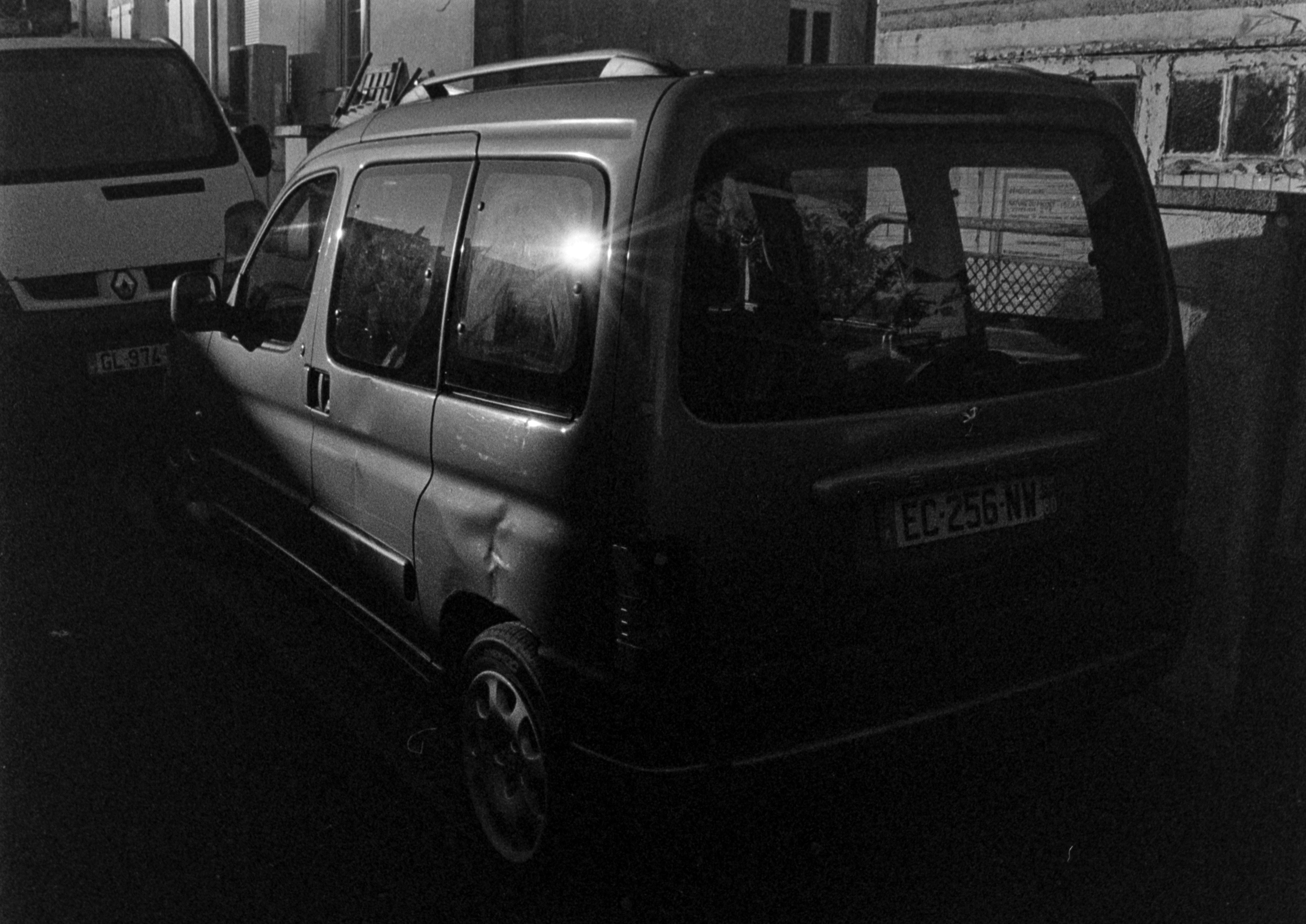 Vintage Black and White Car Scene in Northern France