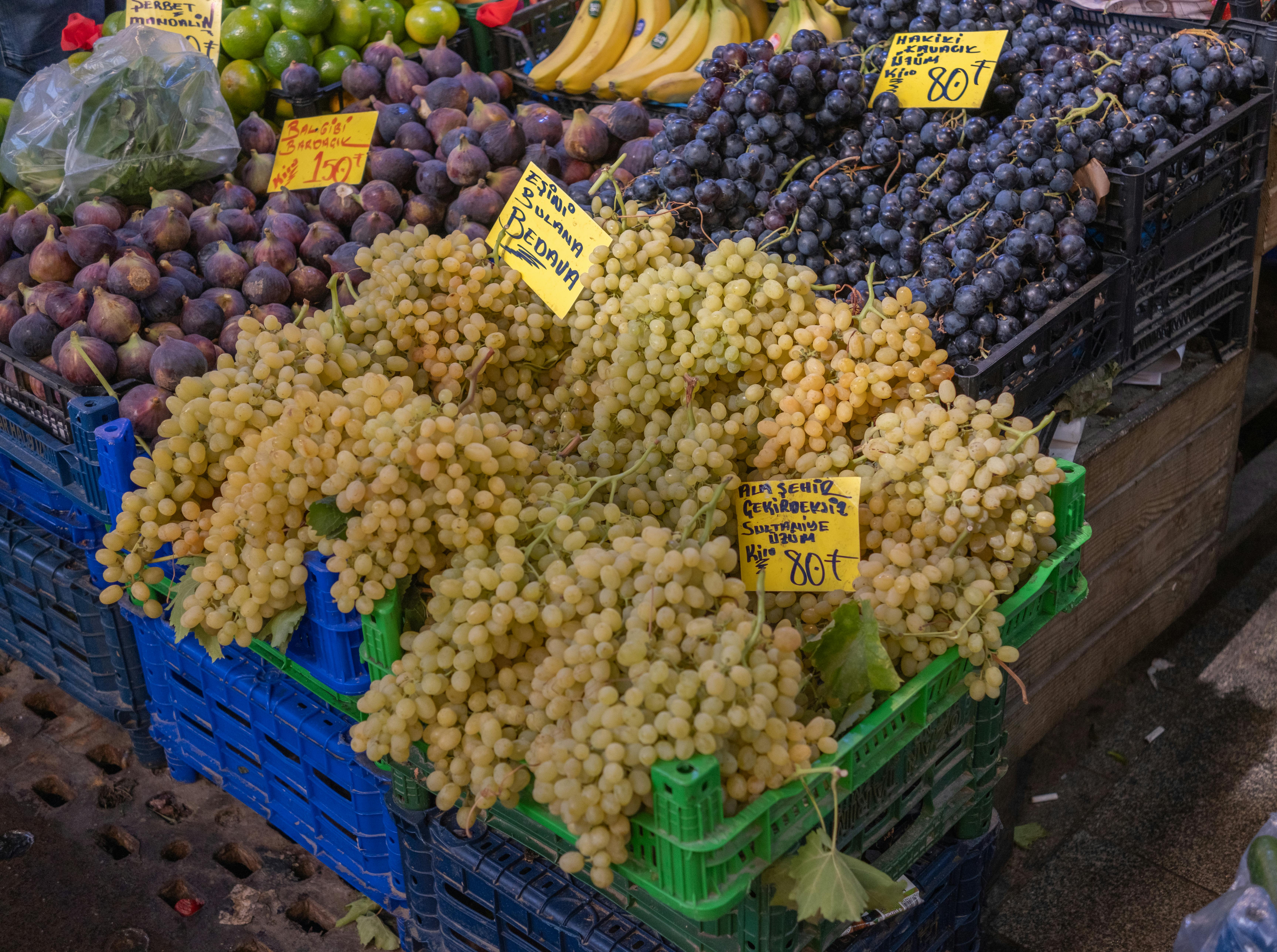 Vibrant Market Scene with Fresh Grapes in İzmir