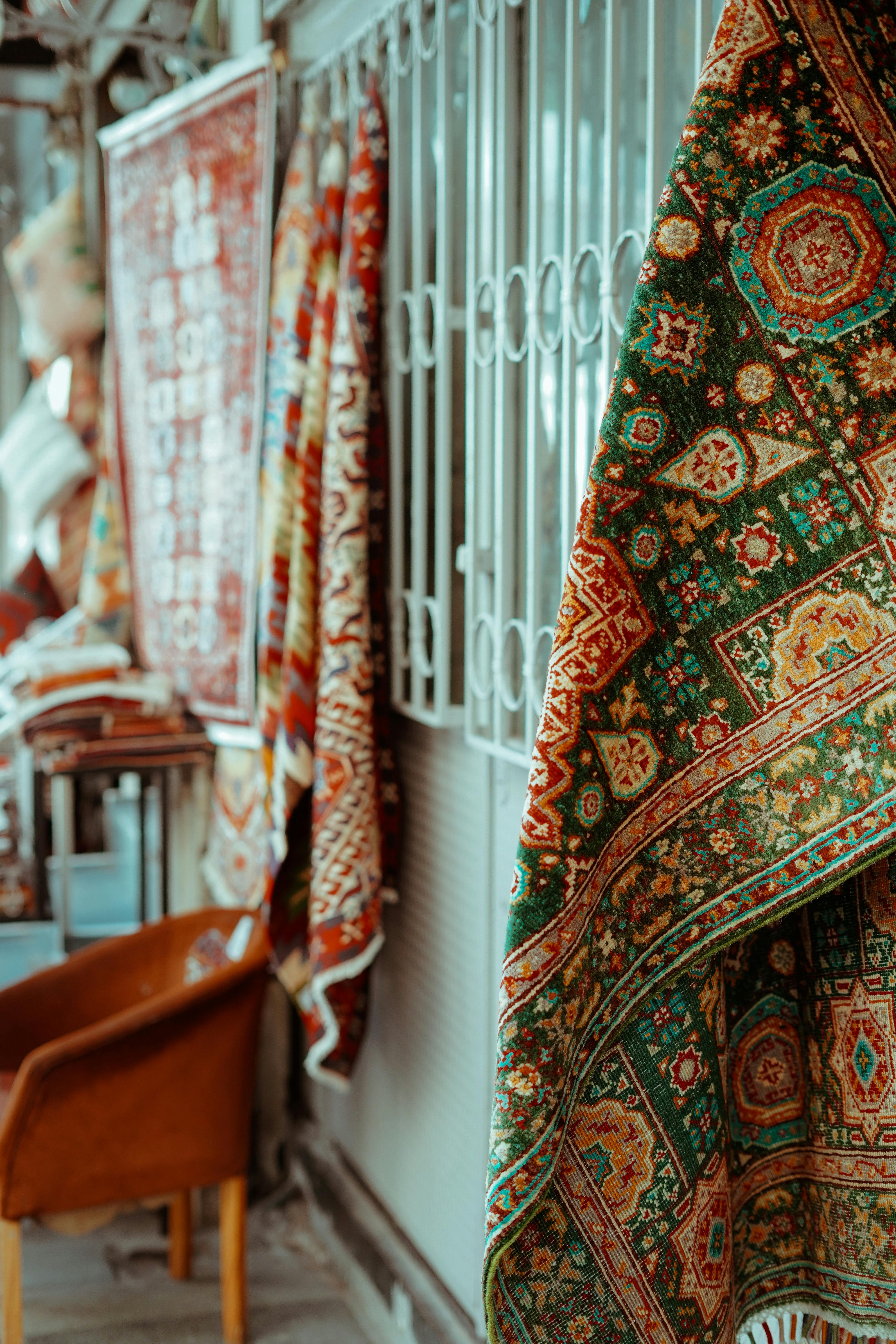 Colorful Traditional Turkish Carpets on Display