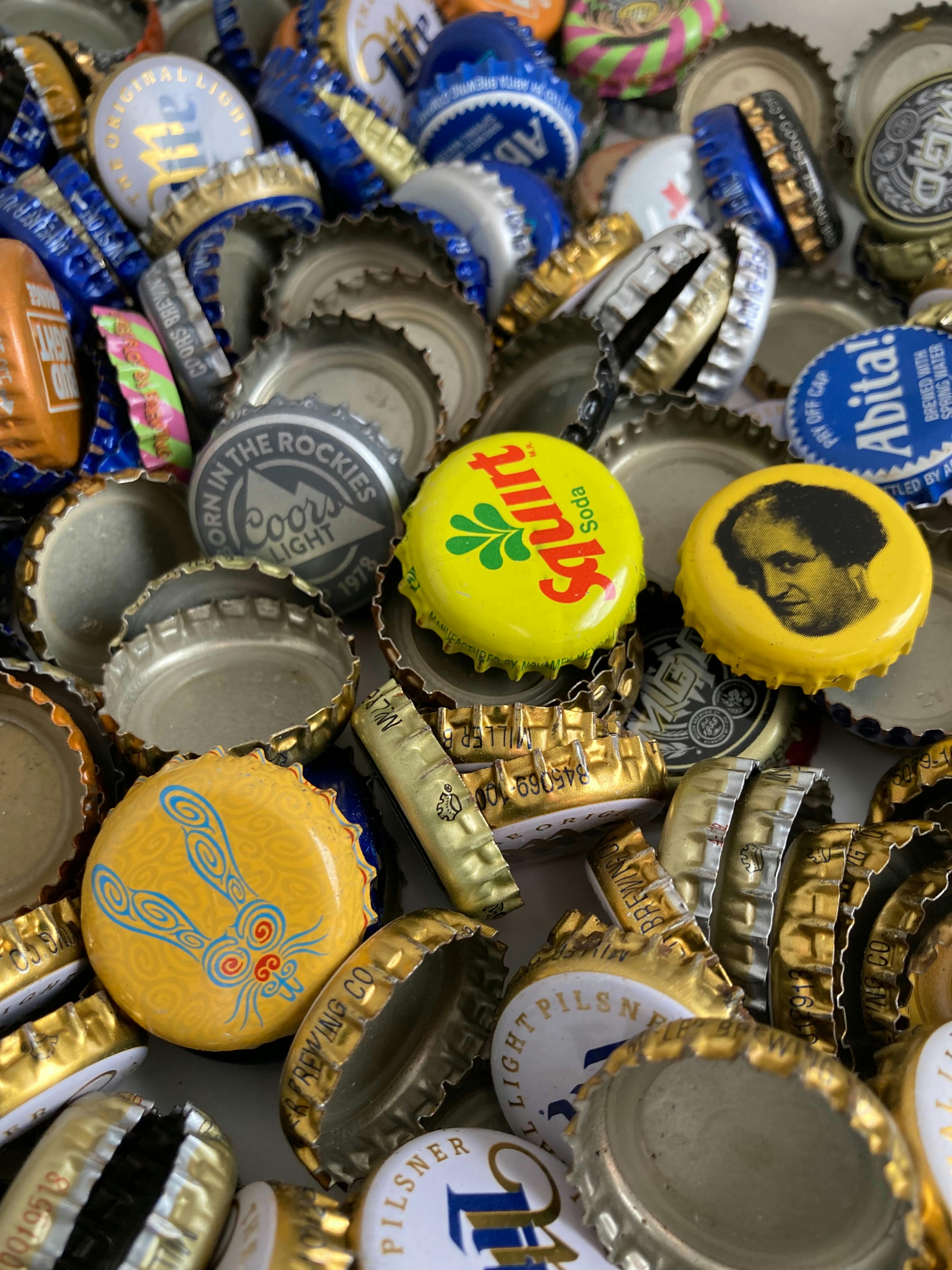 Metal bottle, caps, soda, beer