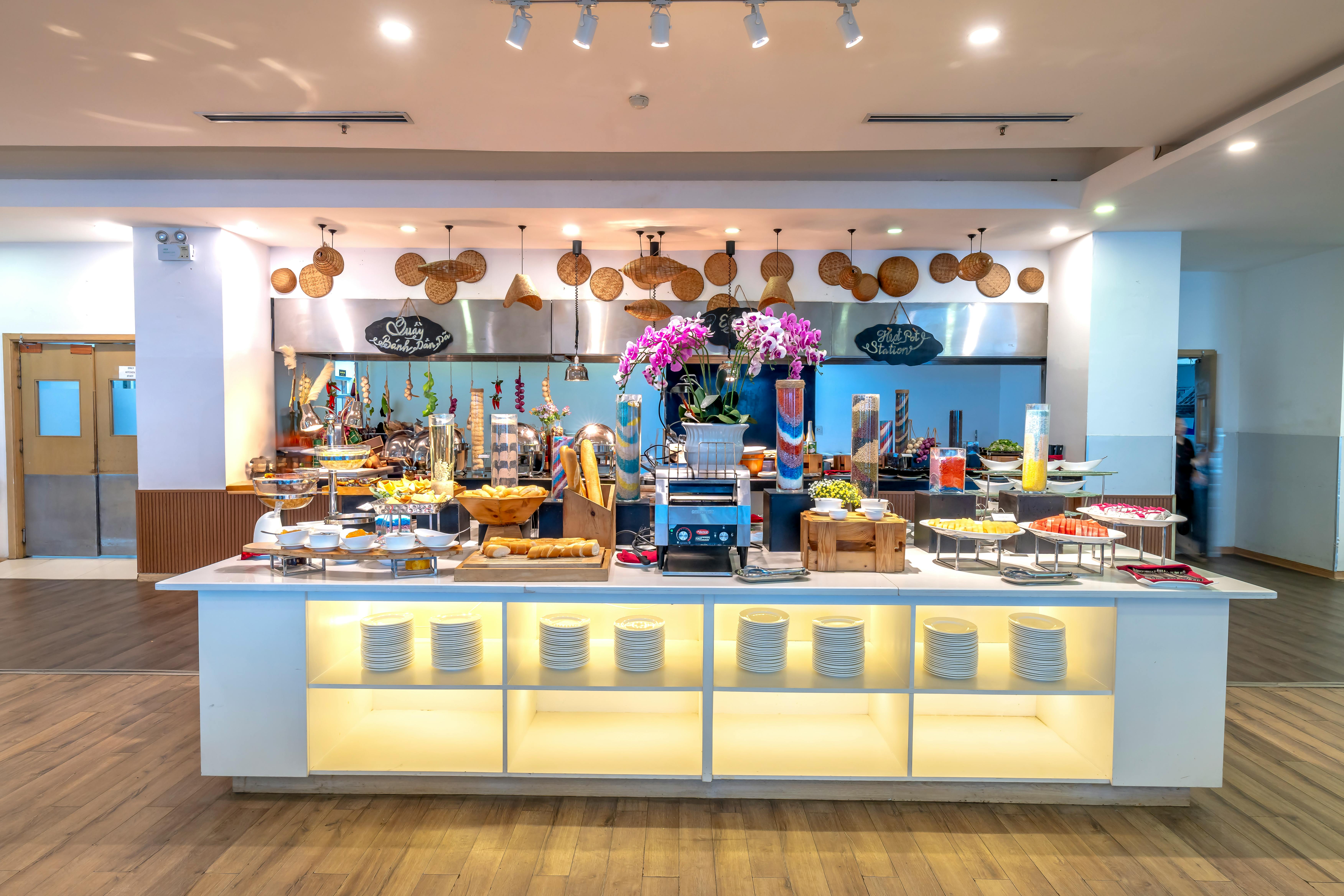 Vibrant Buffet Setup in Modern Restaurant Interior