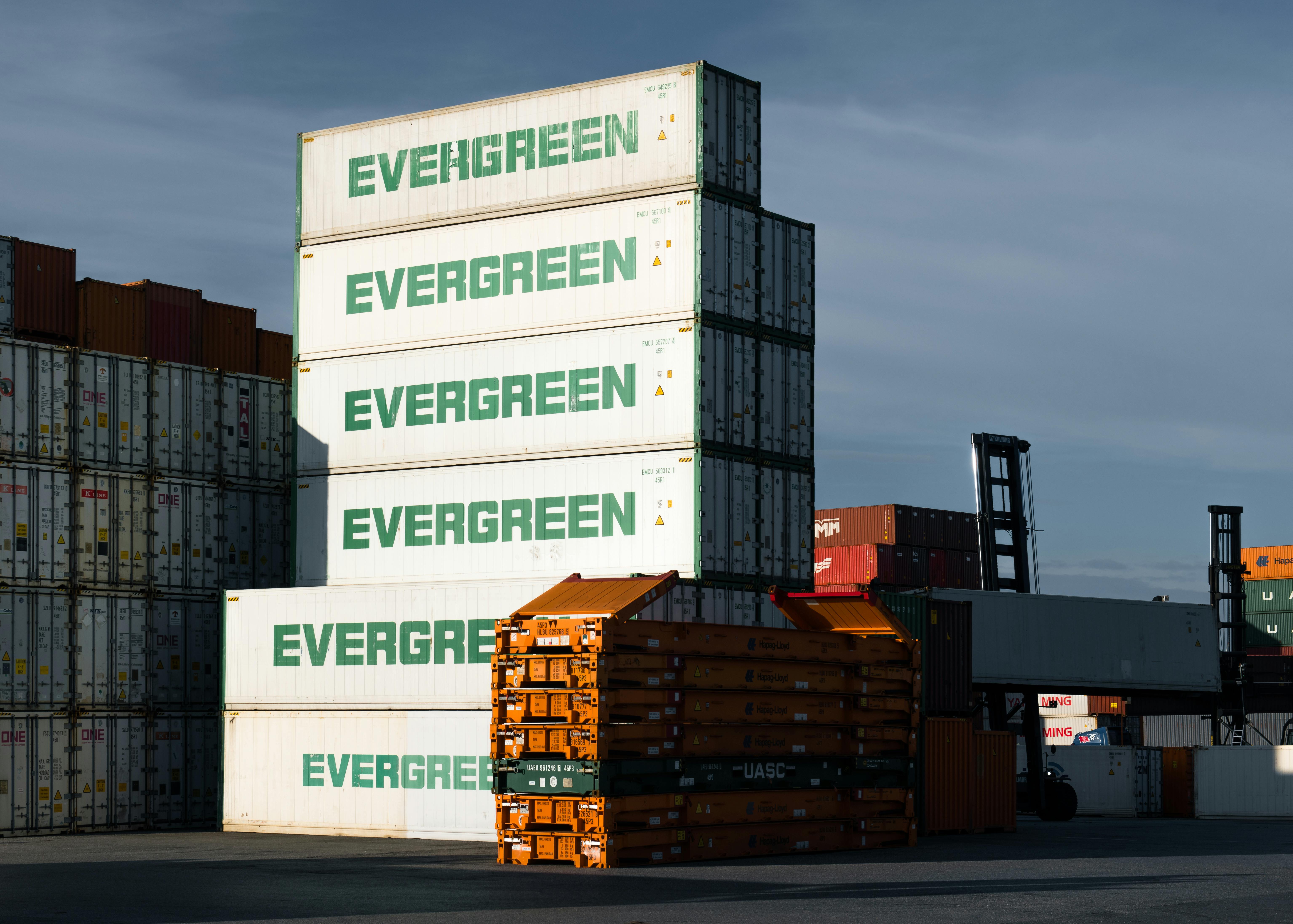 Stacked Cargo Containers at Hamburg Harbor