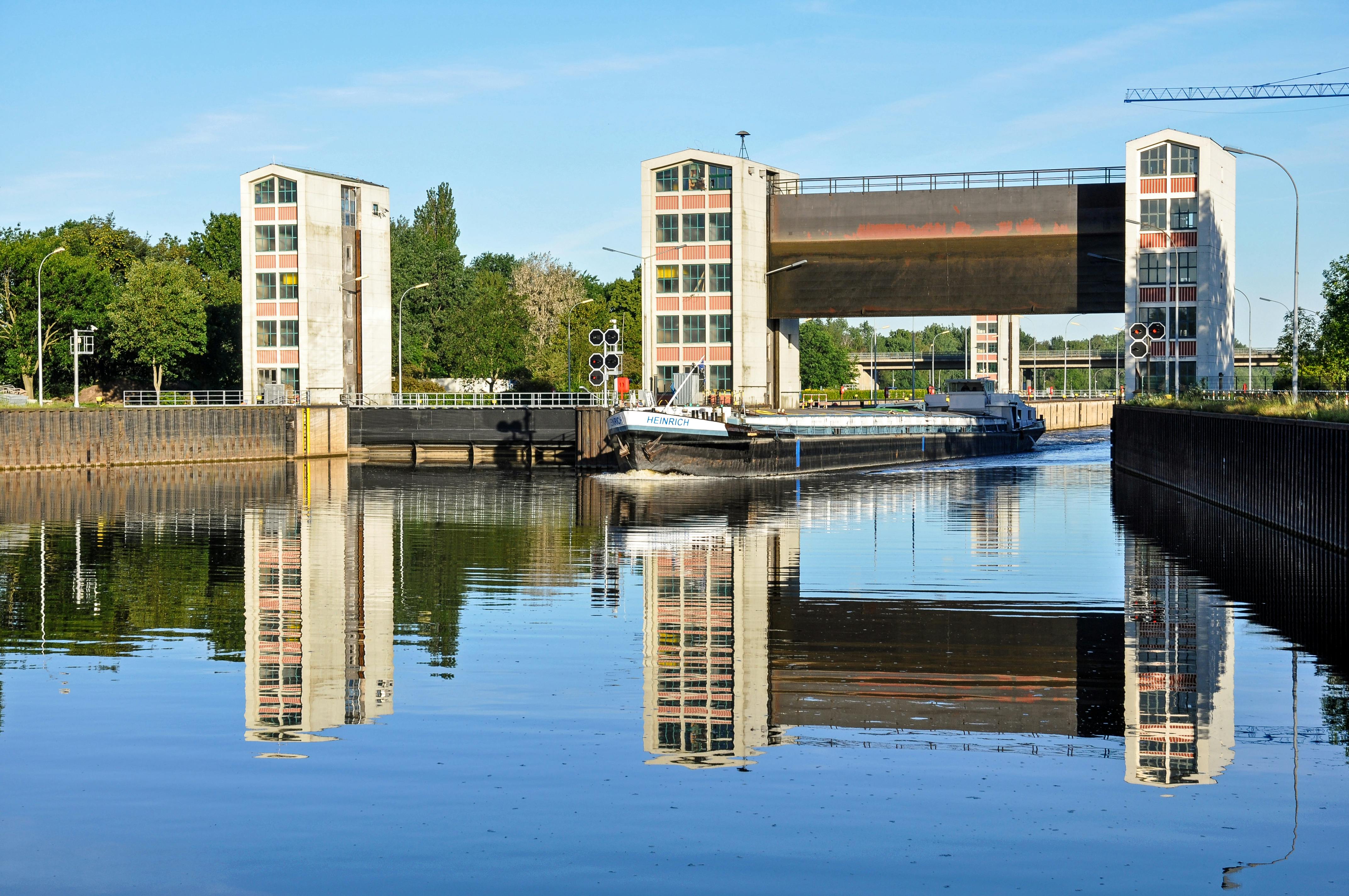 Barge Passing Through Geesthacht Floodgate