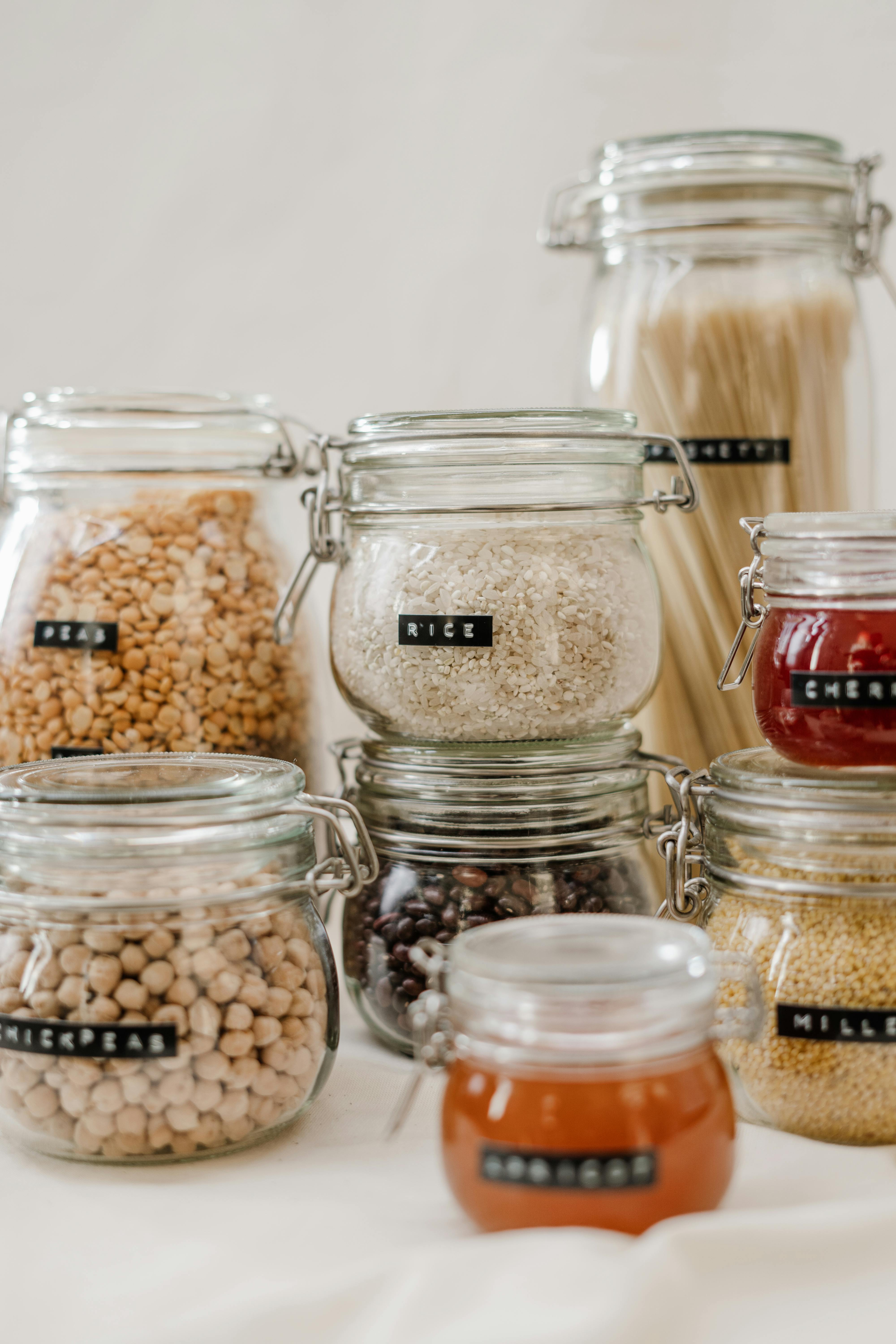 Clear Glass Jars Filled With Cereals