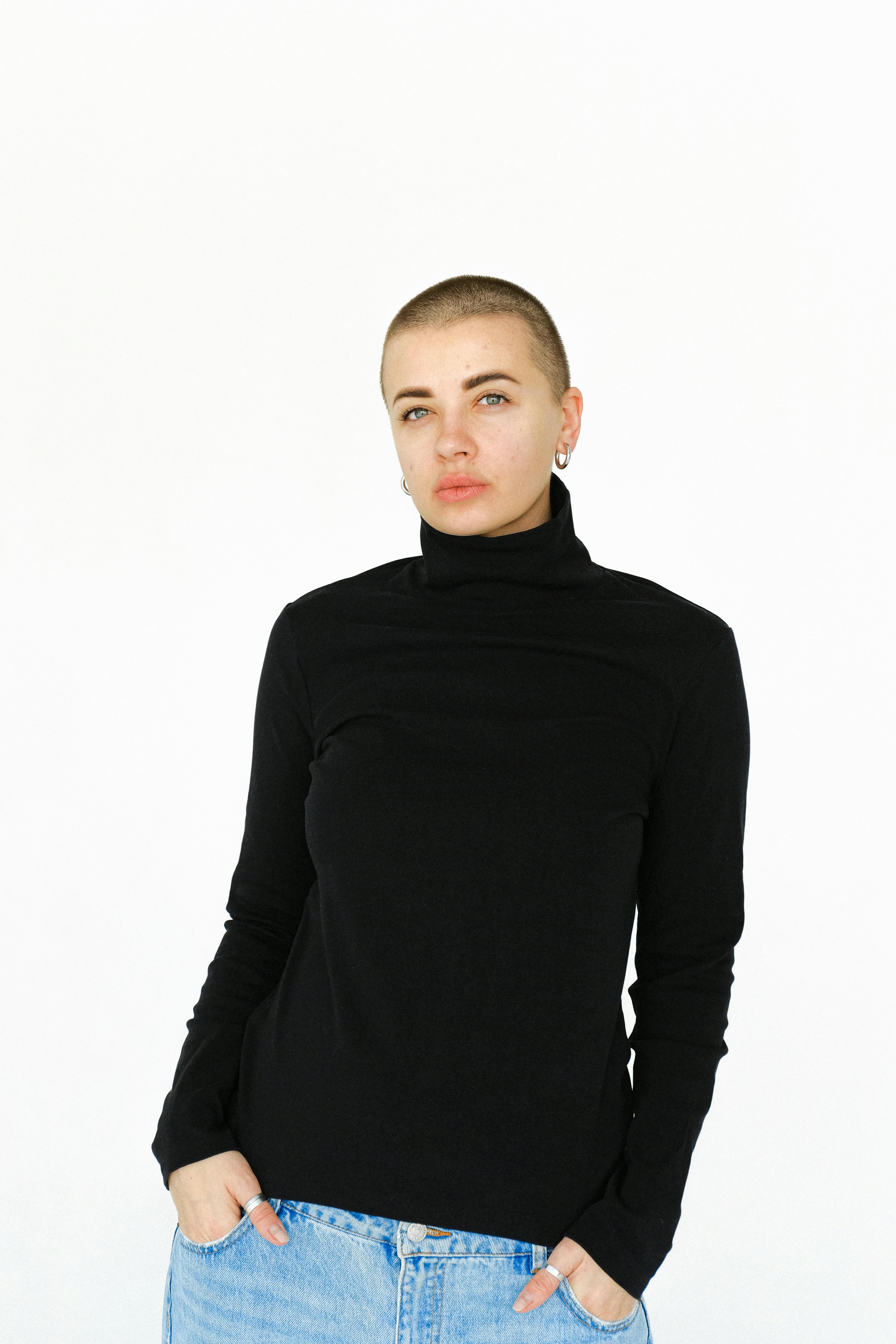 Woman In Black Turtleneck Long Sleeve Shirt