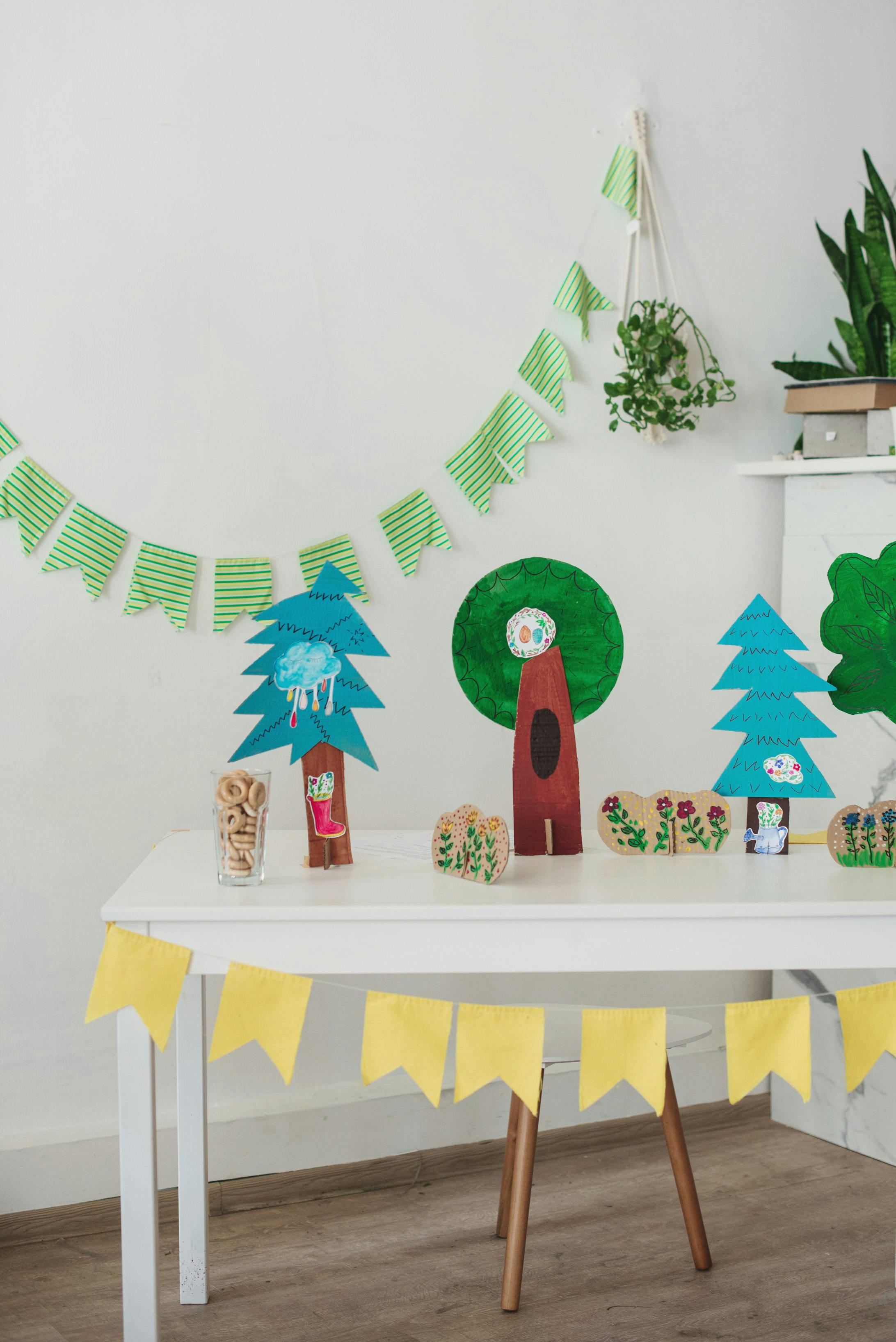 Cozy light room with children party or game decoration