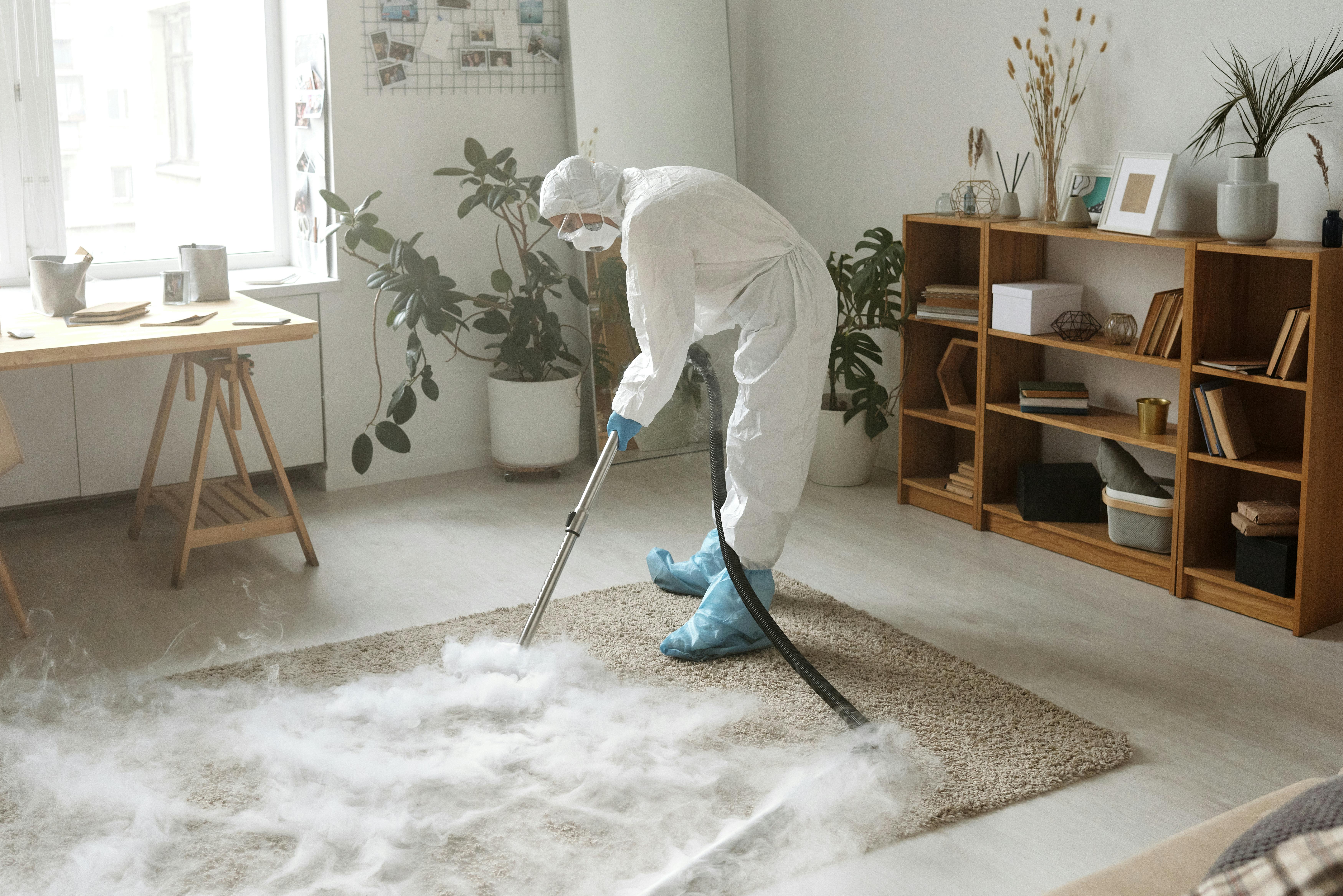 A Woman Fumigating a Carpet 