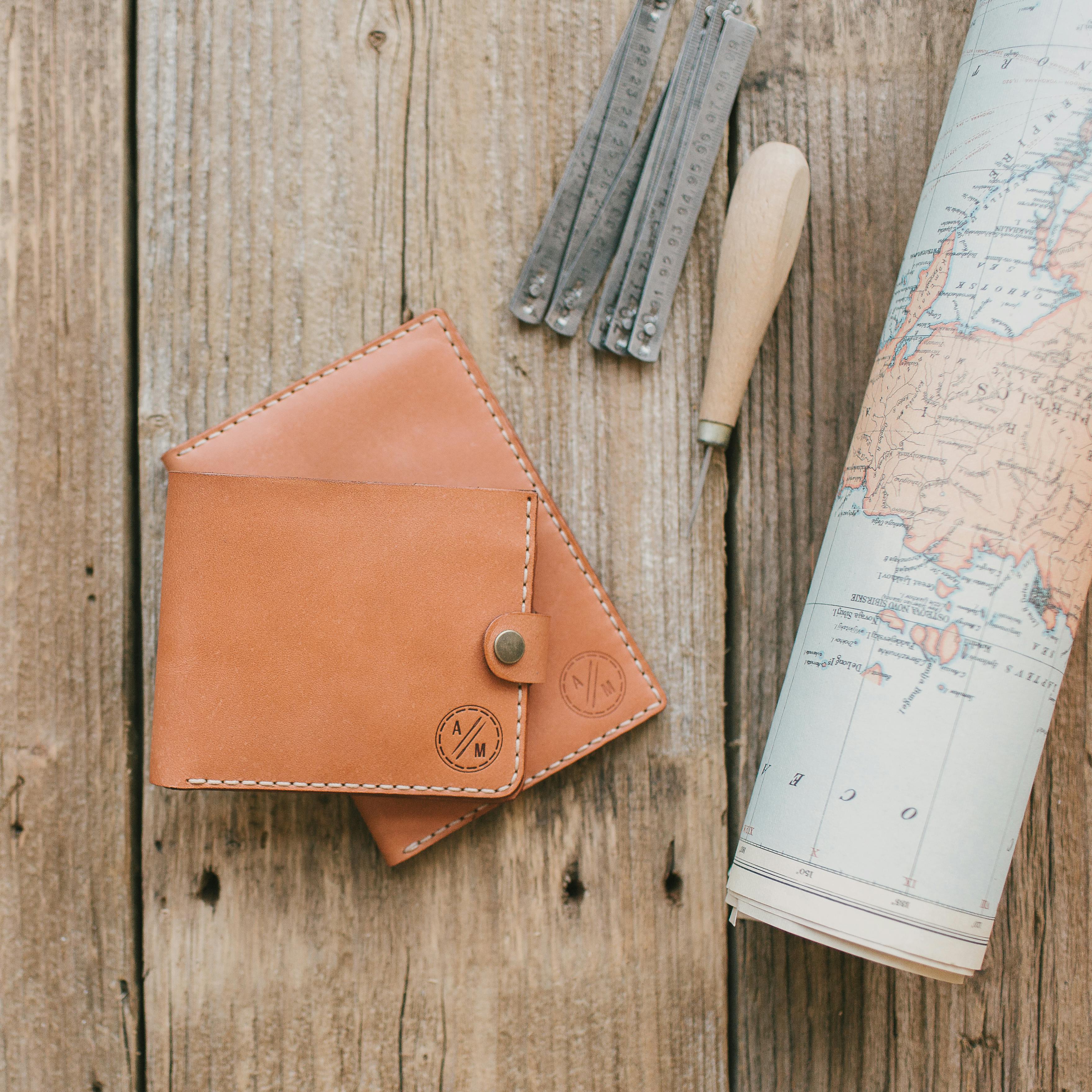 Leather Wallet on Wooden Floor