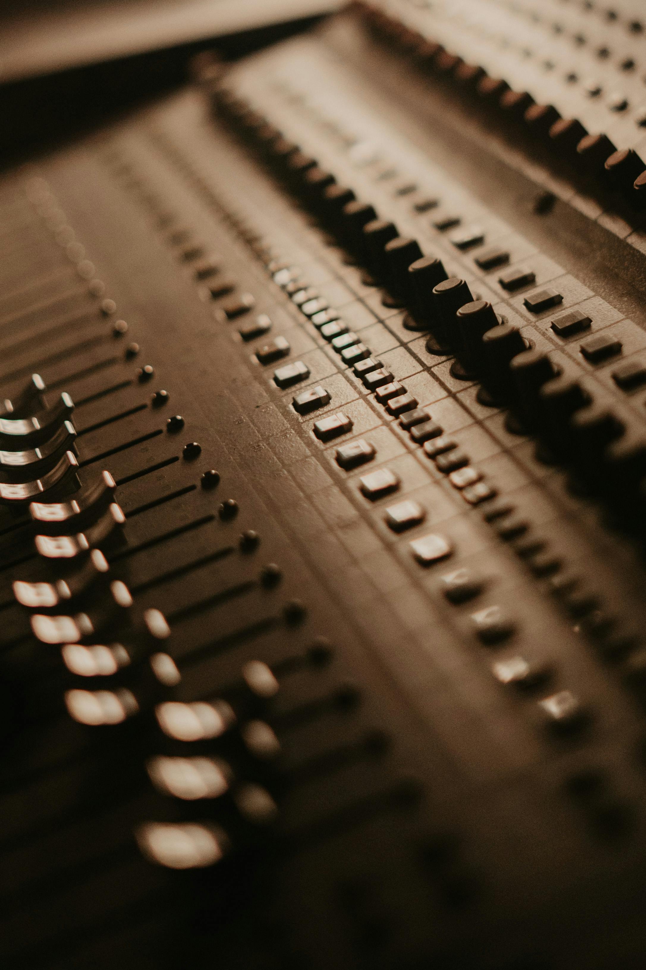 Black and White Photo of an Audio Mixer