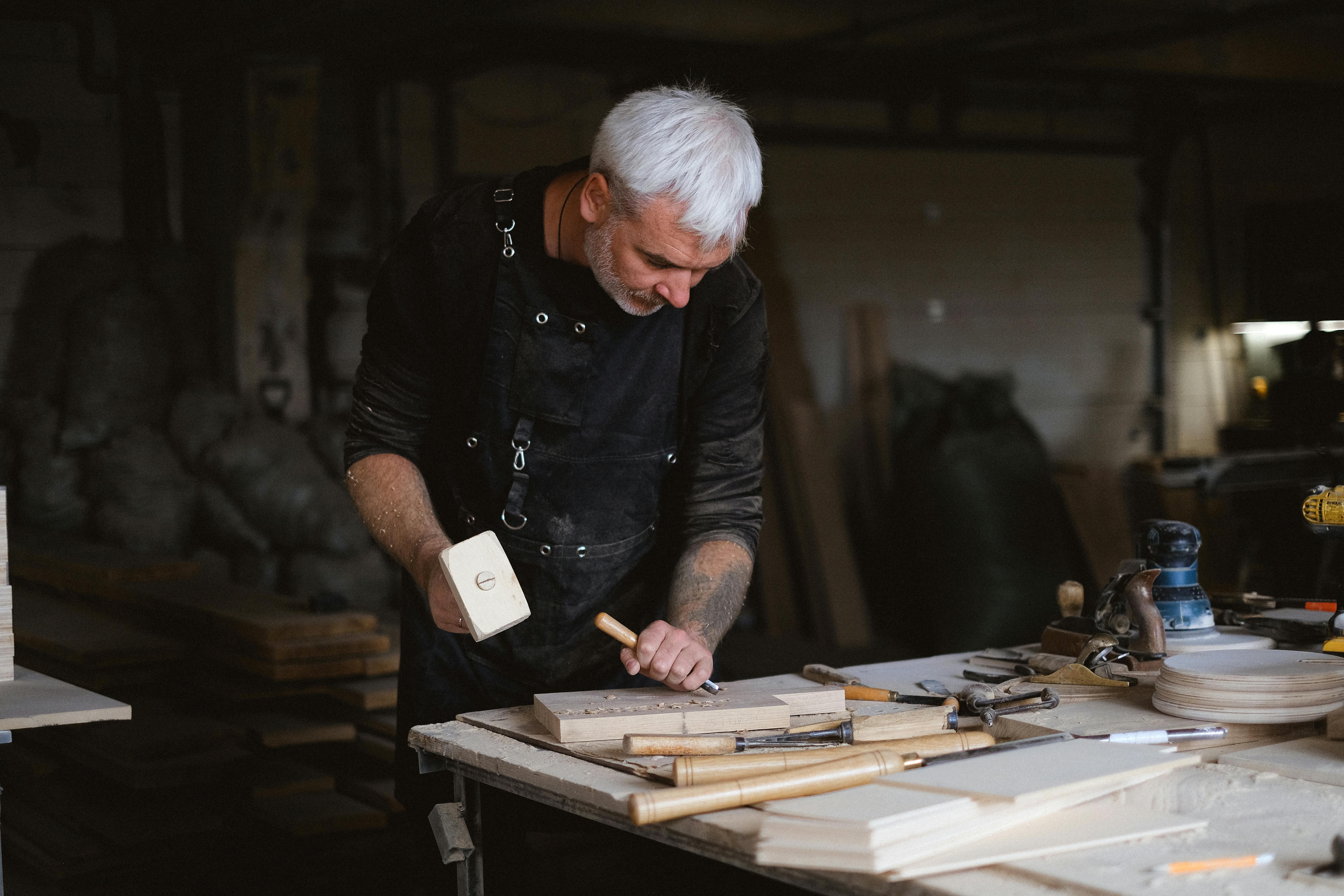 Carpenter crafting with tools