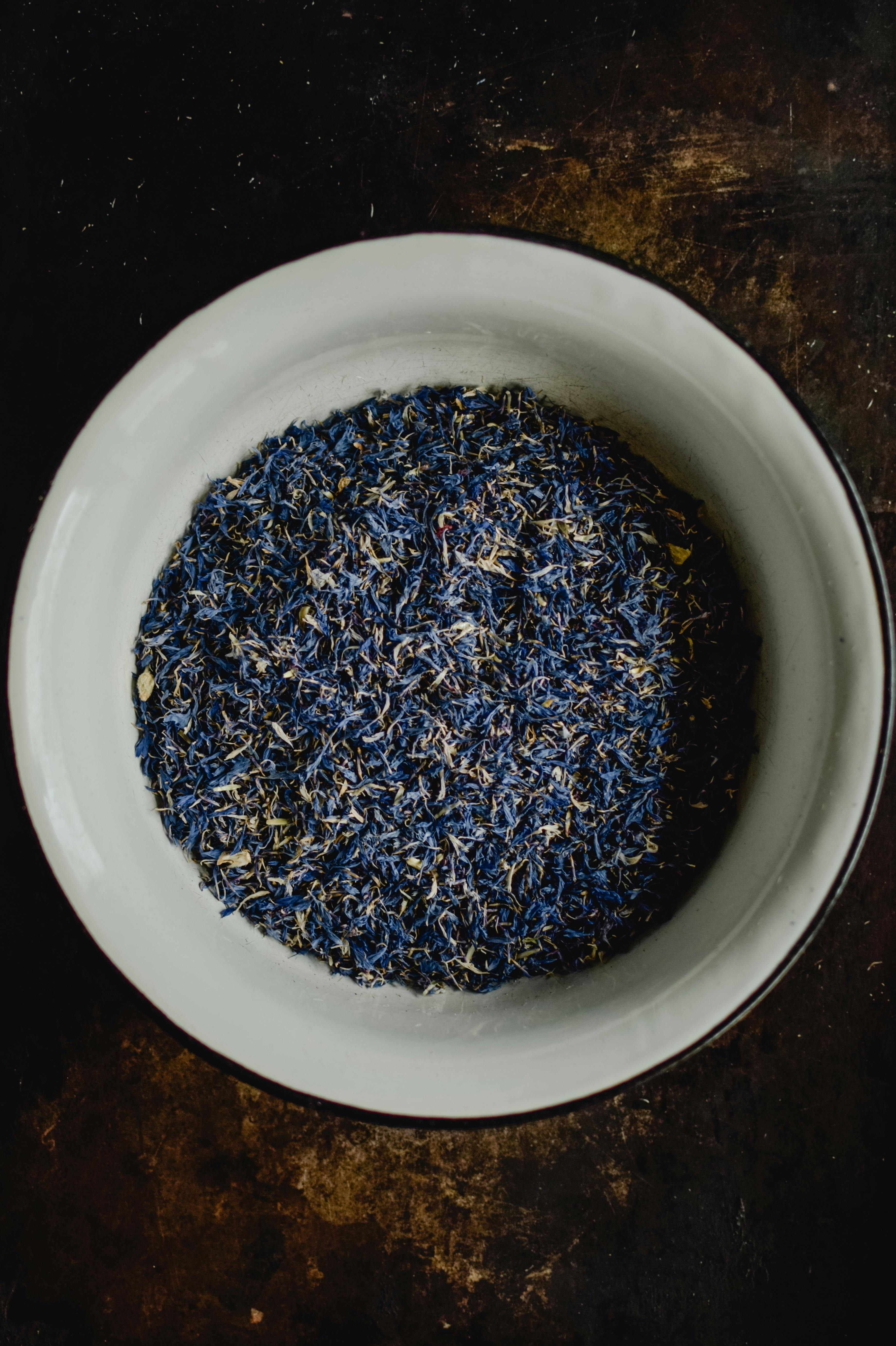 Blue Flowers on Round Ceramic Bowl