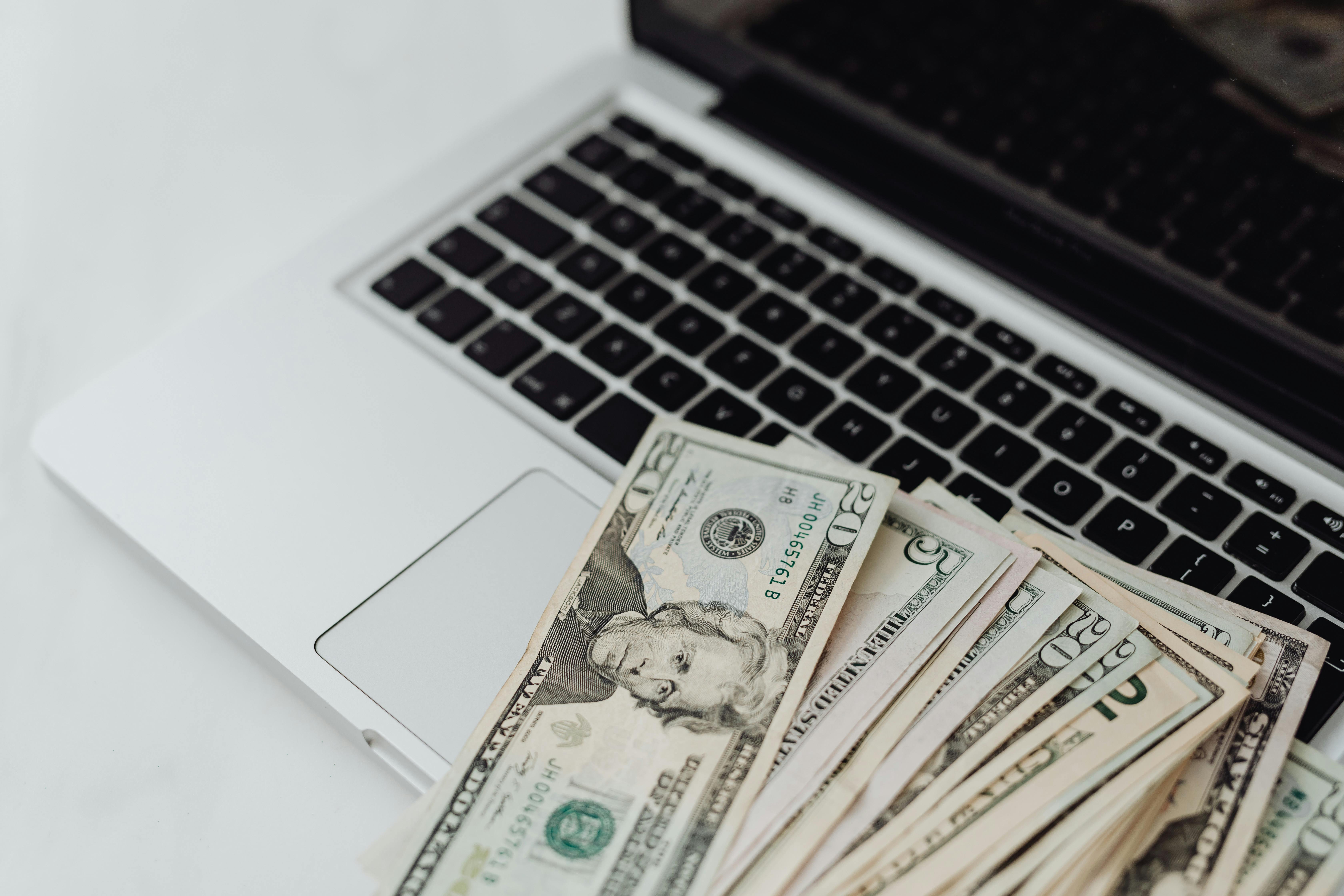 Close up of Money on a Laptop