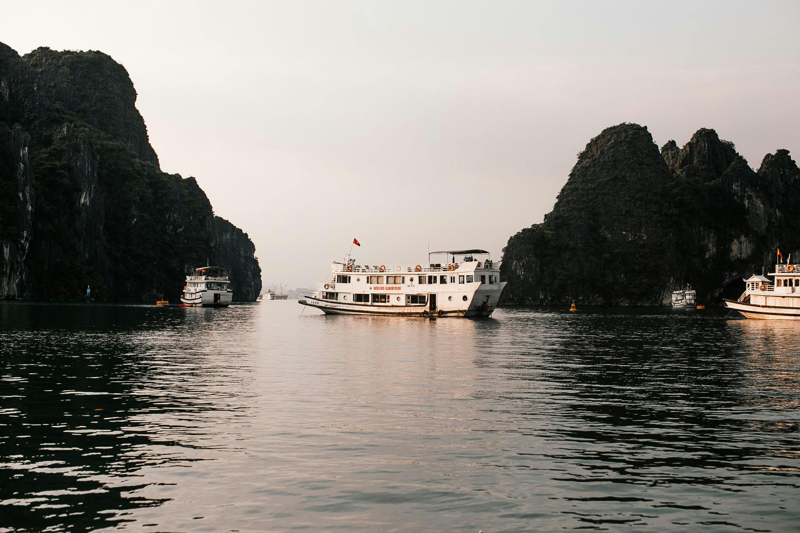 Passenger Ships Sailing in Ha Long Bay in Vietnam 
