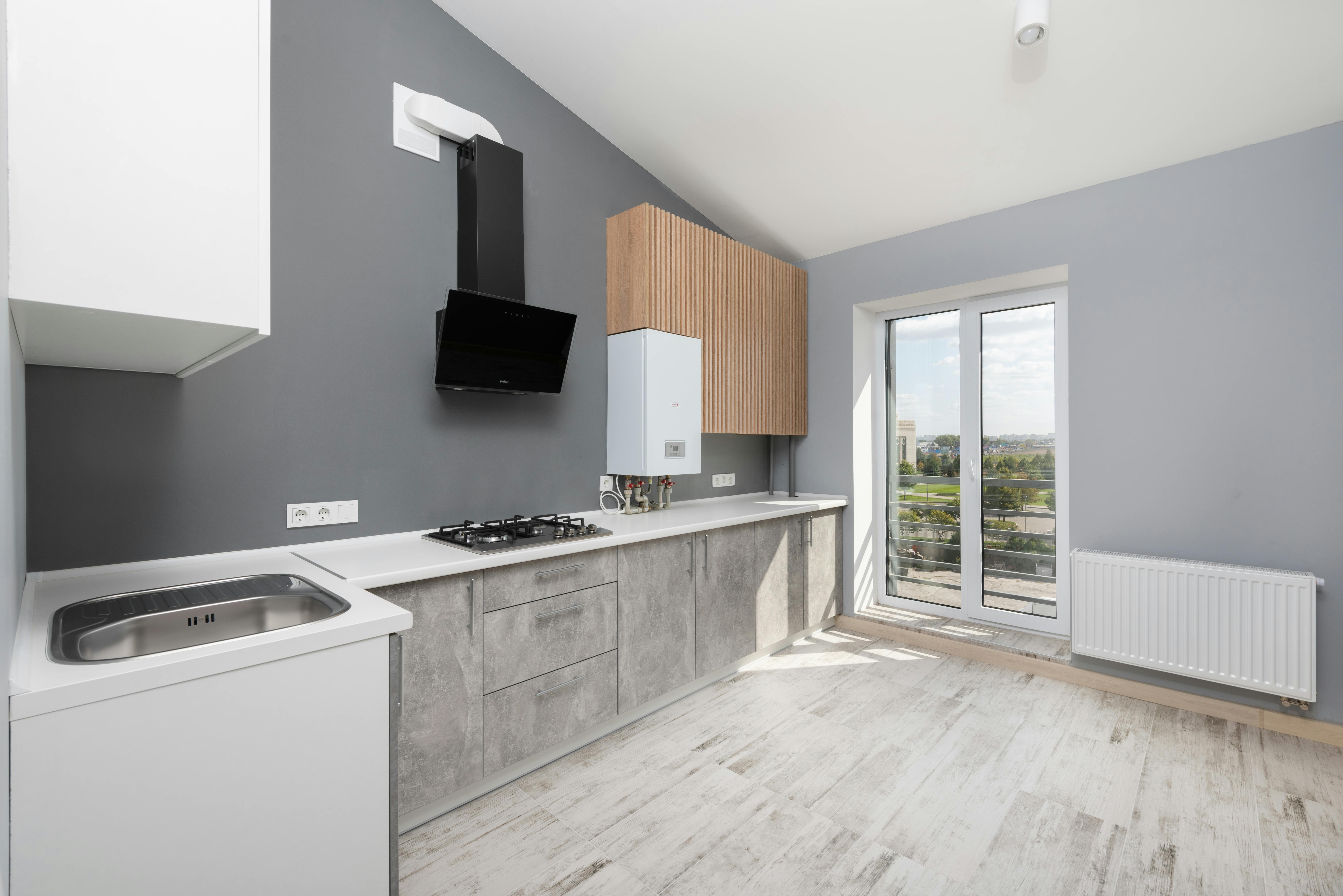 Modern Kitchen with Small Television