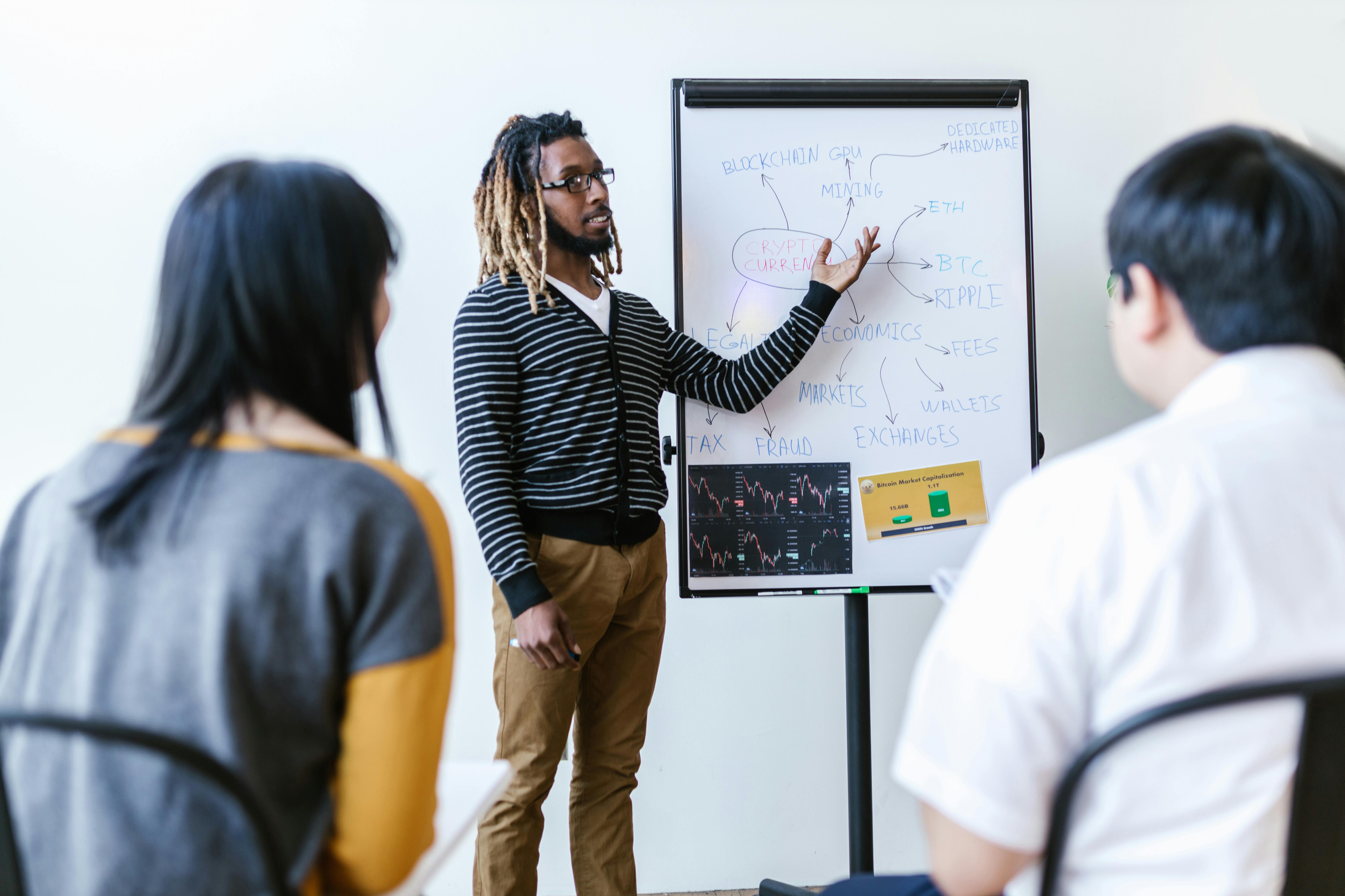 Man Discussing In Front of People Near Whiteboard