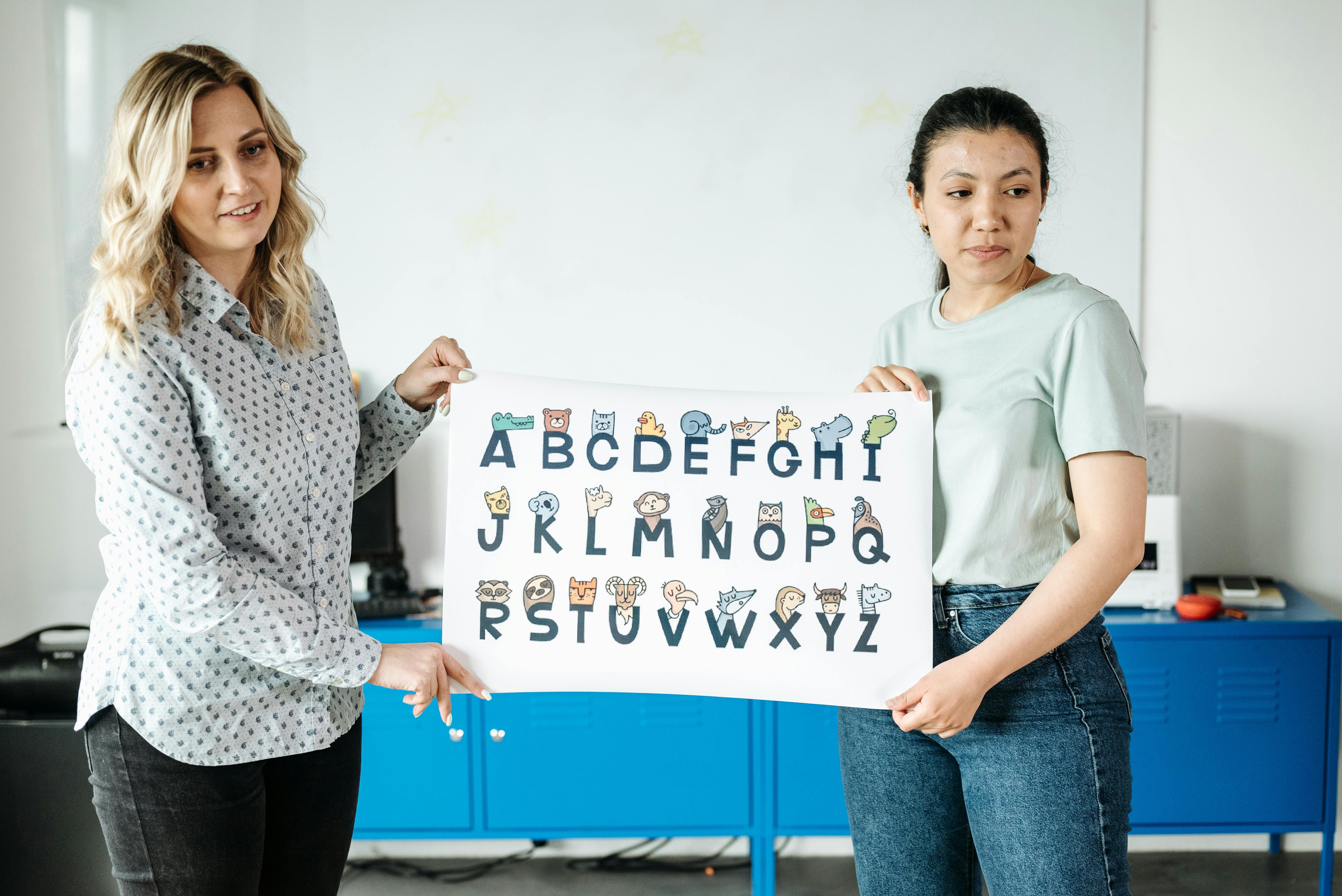 Teachers Holding an Alphabet Posters