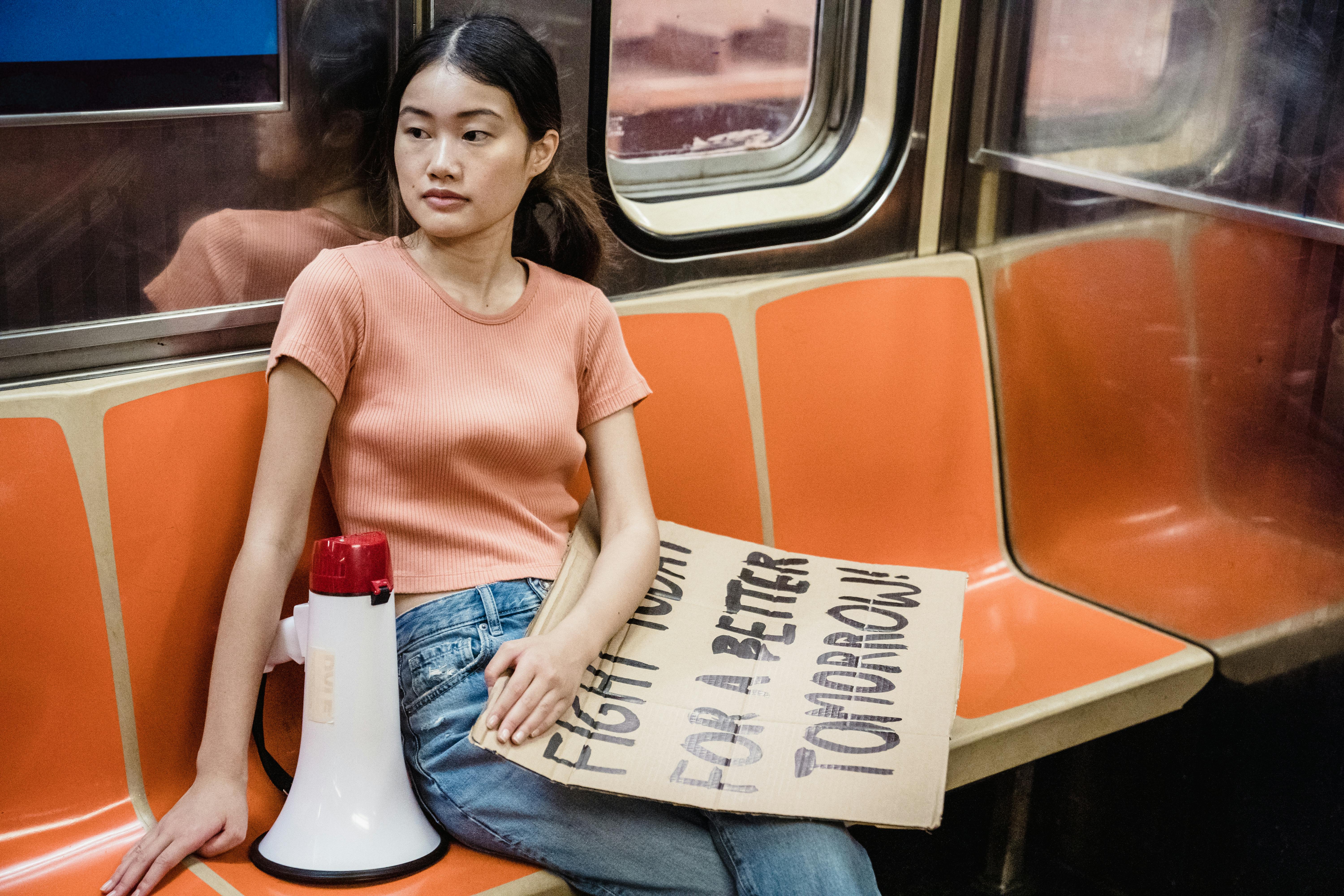 Woman riding a Train 