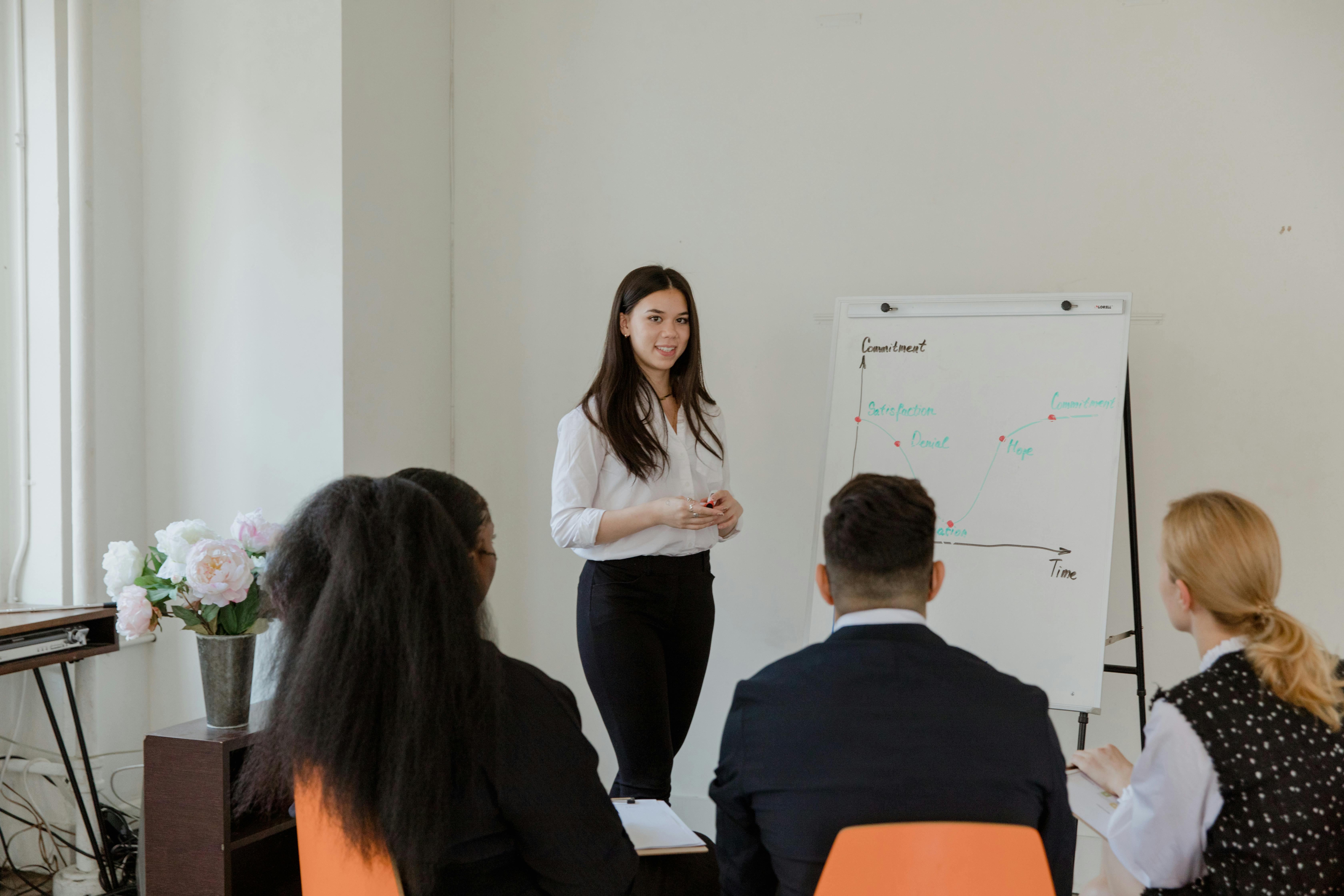 Woman in White Long Sleeve Shirt Doing a Presentation