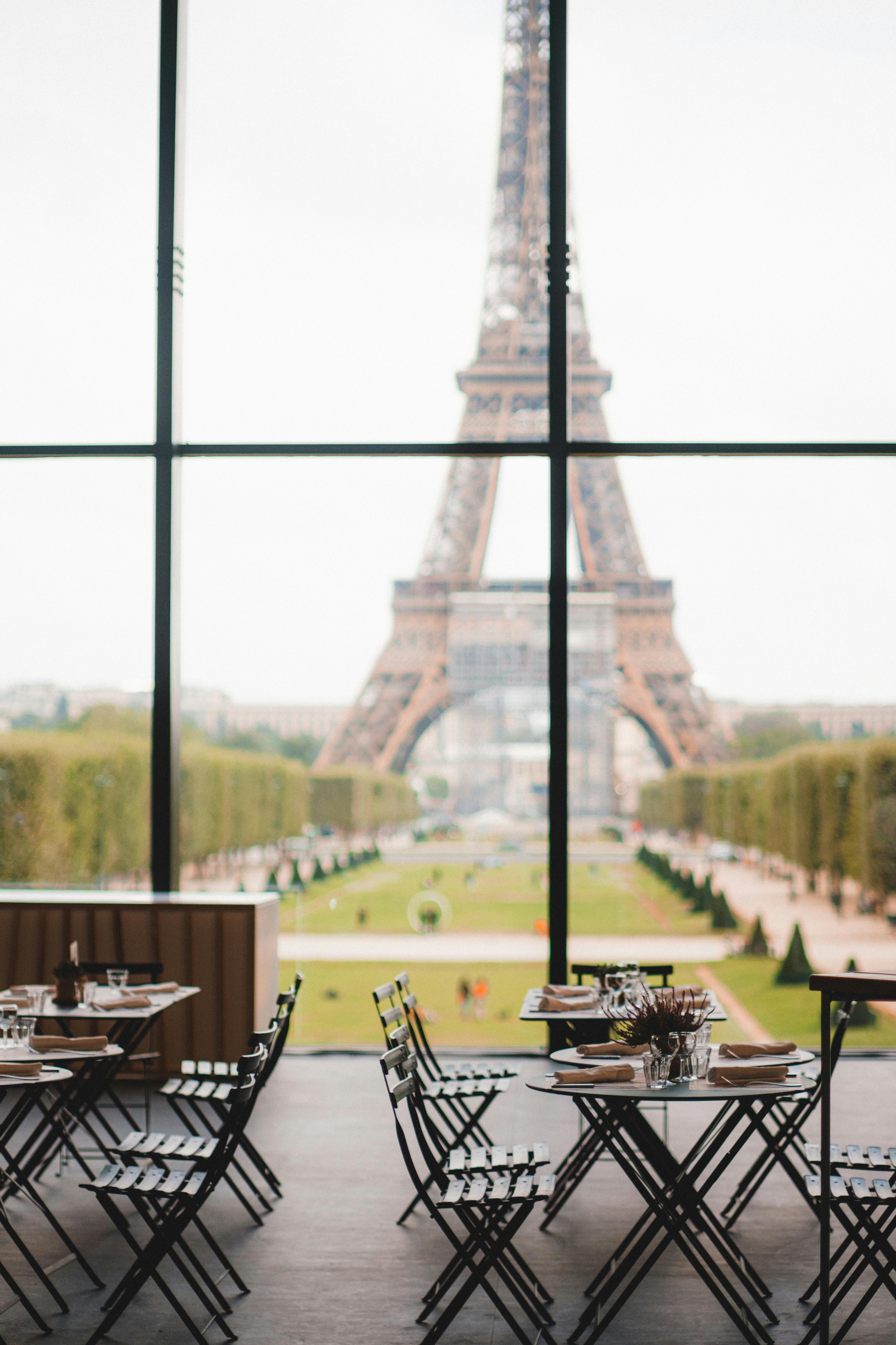 A Scenic View of the Eiffel Tower from a Restaurant