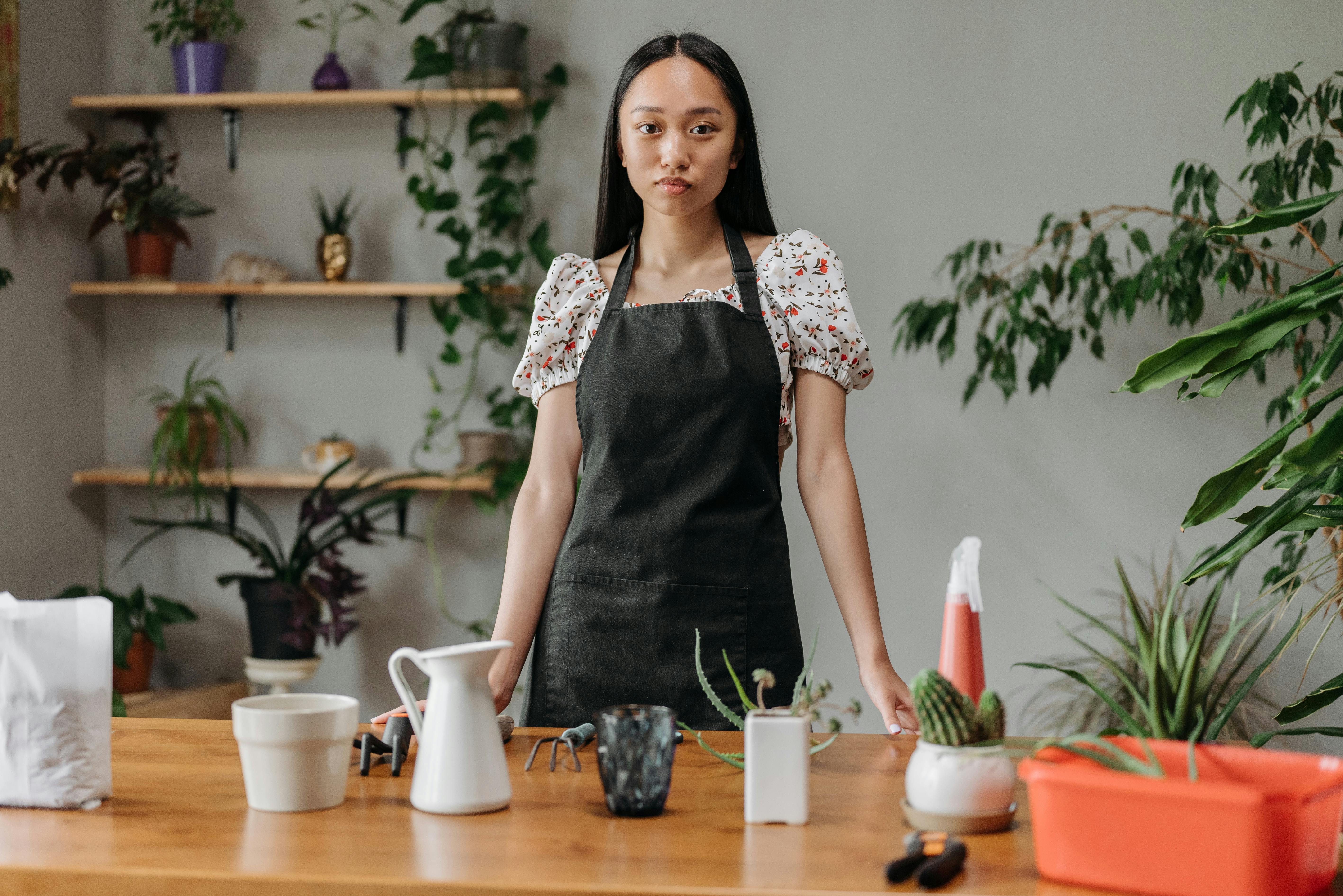 Woman browsing gardening tools