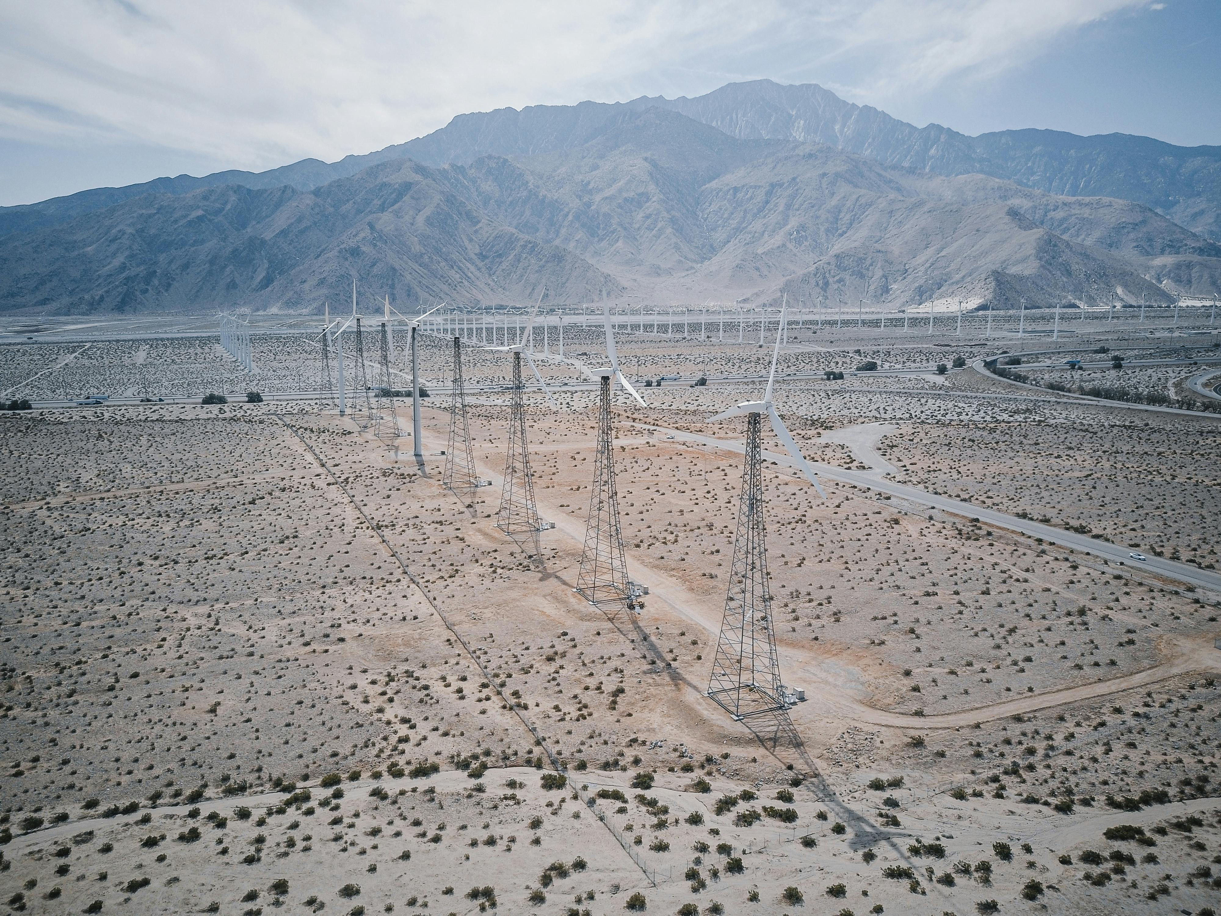 Wind Turbines Near Mountains