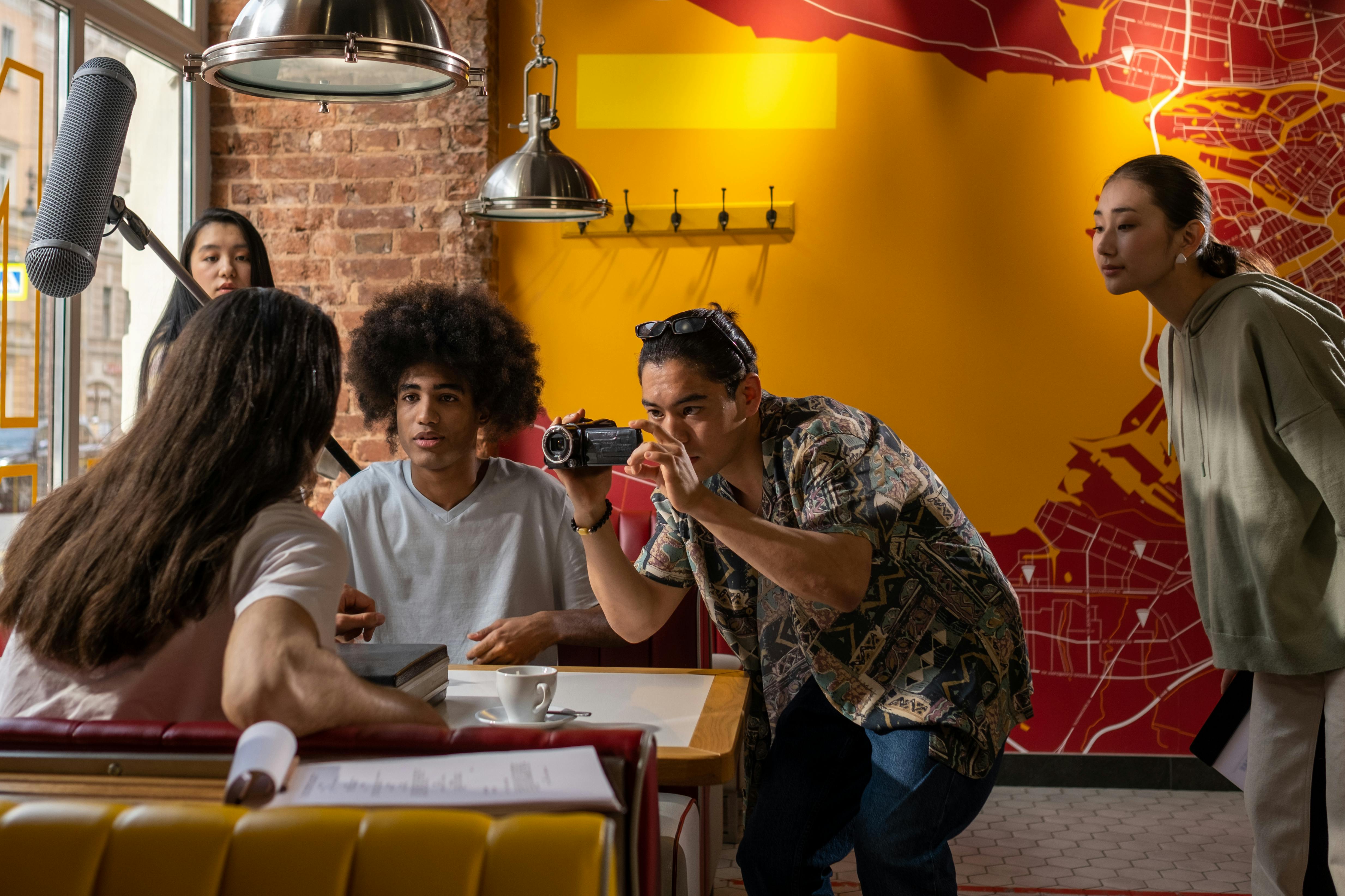 An amateur filming crew filming a scene