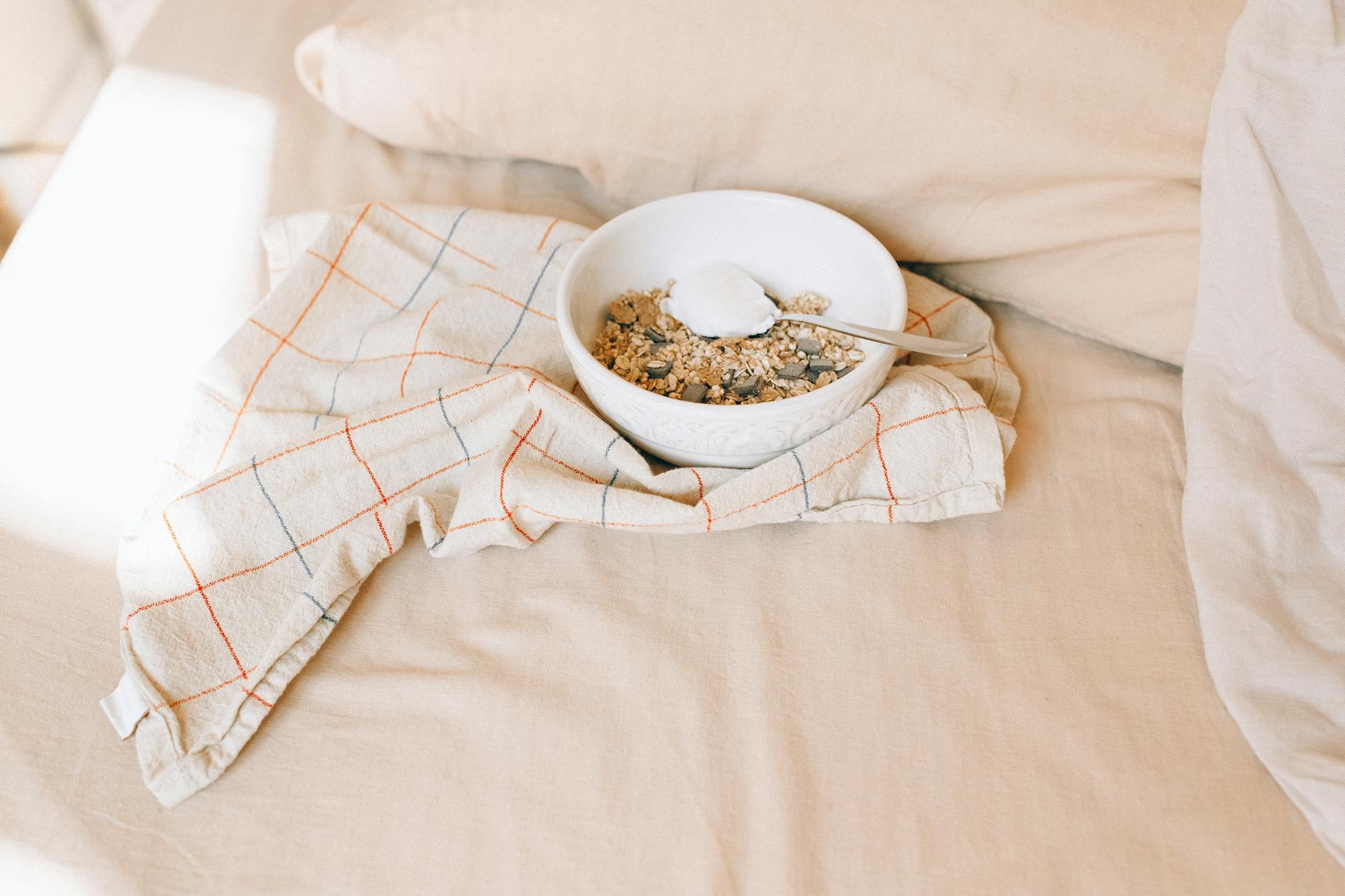 White Ceramic Bowl with Granola Cereals