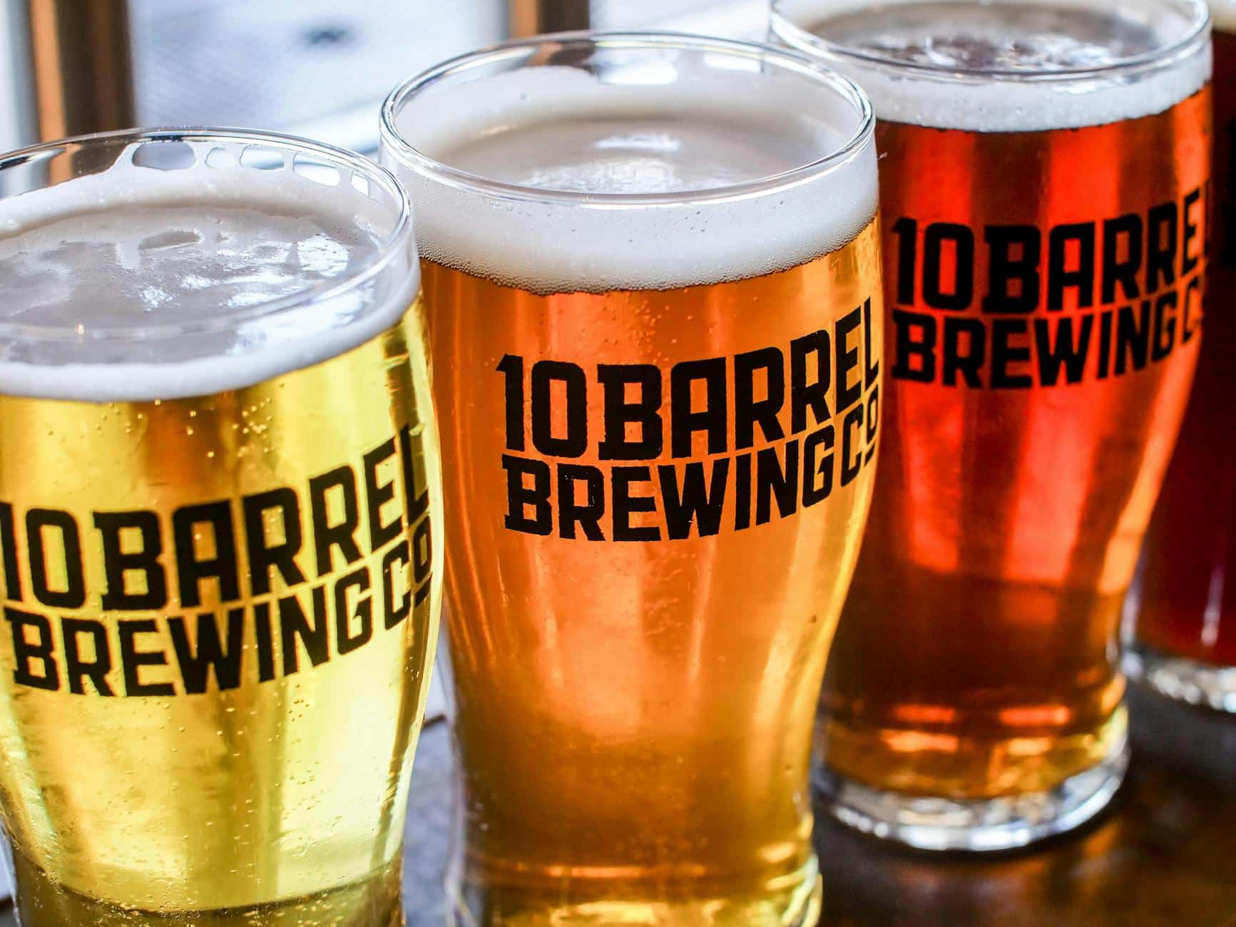 Three 10 Barrel Brewing Glasses Full of Beer